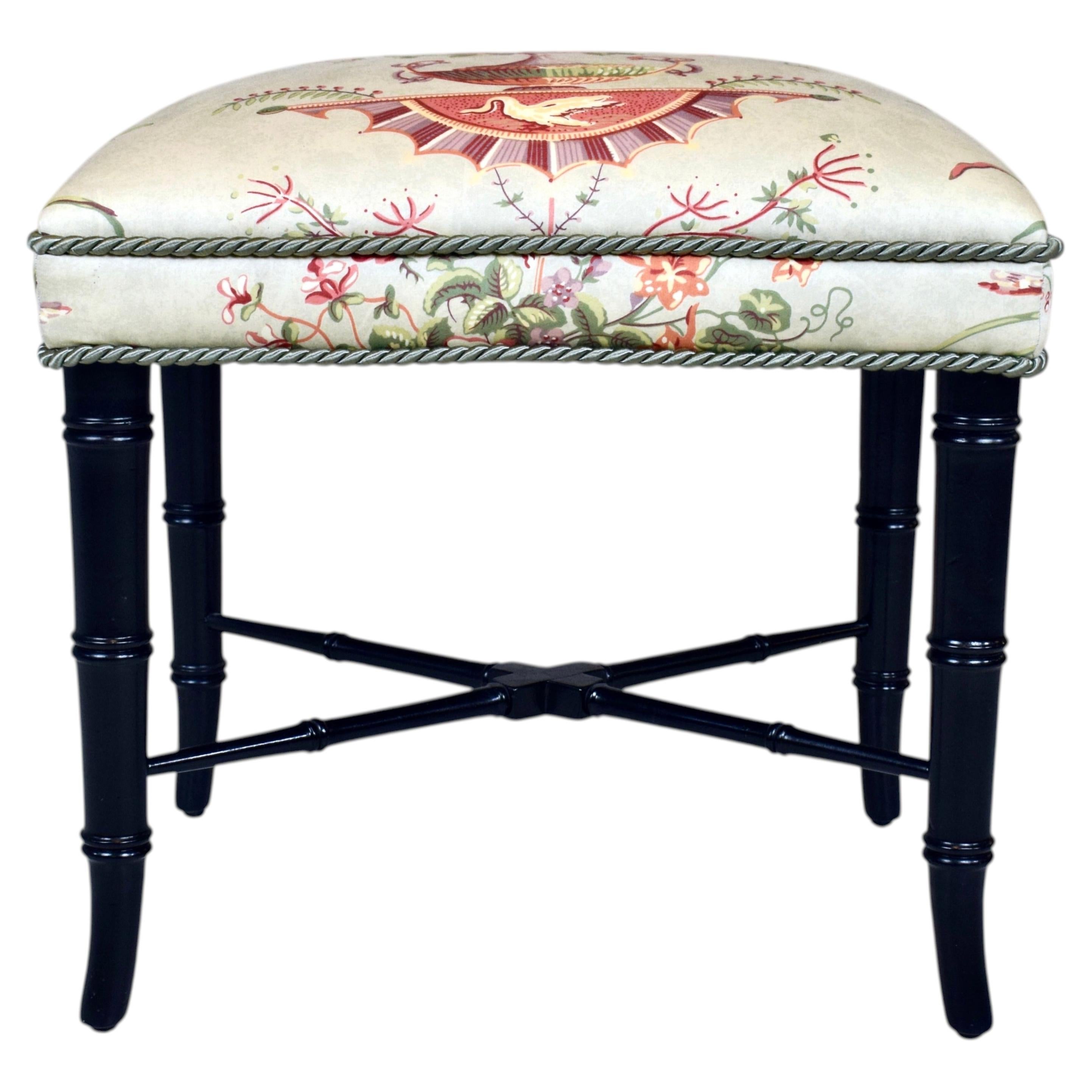 Faux Bamboo Ottoman Bench Stool New Floral Upholstery For Sale