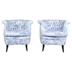 Swedish Art Deco Barrel Bergere Chairs, 1920's French Toile