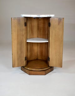 Neoclassical Style Fluted Column Side Table with Marble Top