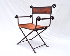 A Pair of Italian Savonarola Iron & Leather Campaign Chairs