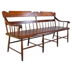 American Half Spindle Back Mid 19th C. Pine, Poplar Bench