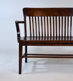 Antique Solid Dark Birch Lawyer's Bench, Newly Refinished
