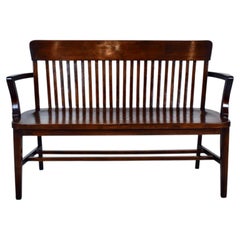 Antique Solid Dark Birch Lawyer's Bench, Newly Refinished