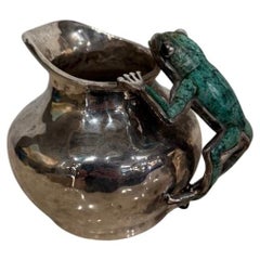 1980s Emilia Castillo Silver-Plated Creamer with Malachite Frog, Mexico