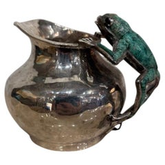 1980s Emilia Castillo Silver-Plated Creamer with Malachite Frog, Mexico