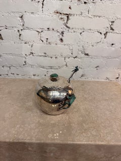 1980s Emilia Castillo Silver-Plated Sugar Bowl with Malachite Frog and Spoon