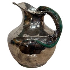 1980s Emilia Castillo Silver-Plated Pitcher with Malachite Lizard, Mexico
