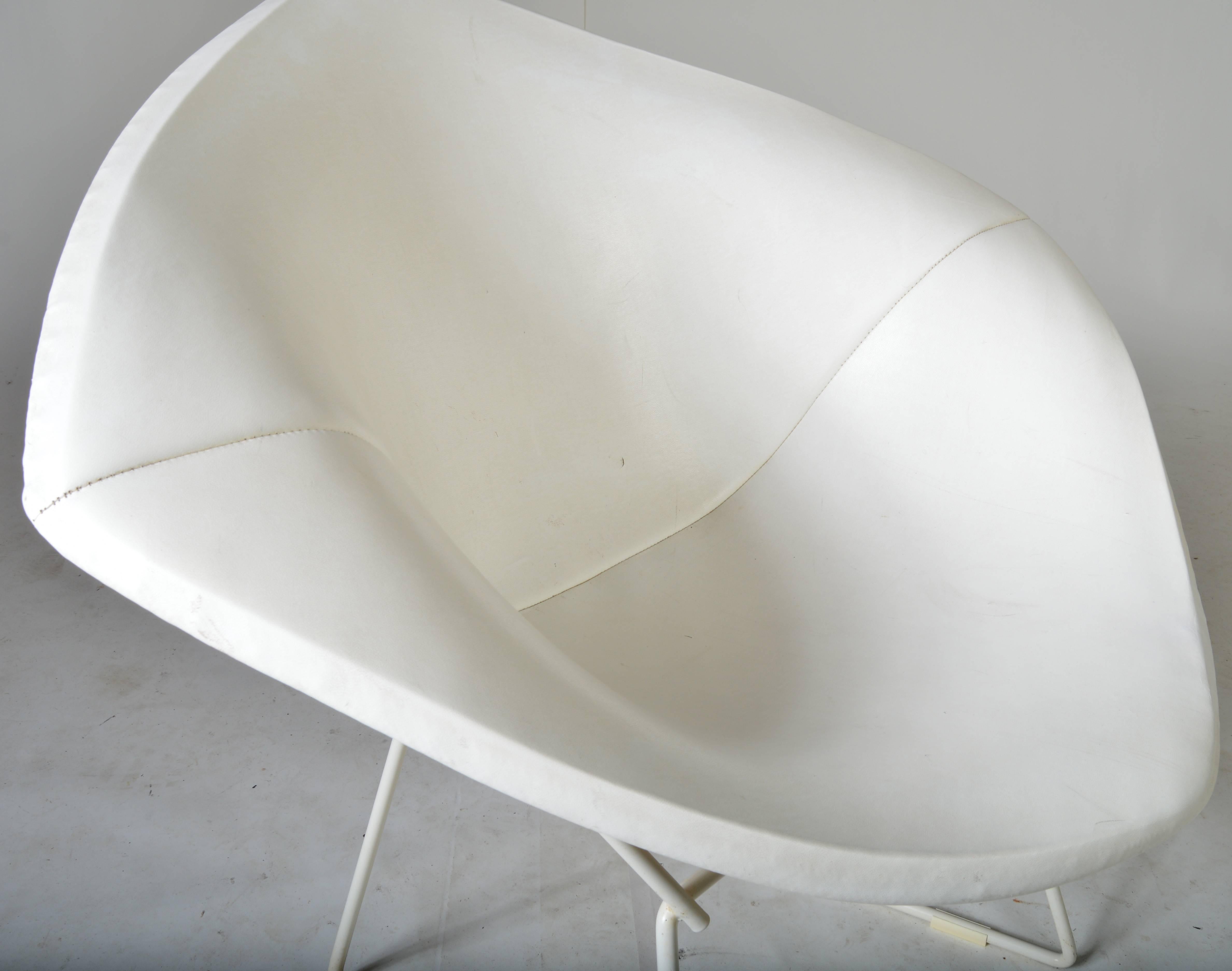 American Early Harry Bertoia for Knoll Diamond Chair in Rare White with White Leather