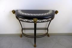 Iron & Tessellated Marble Ram's Head Console Table Attributed to Maitland Smith