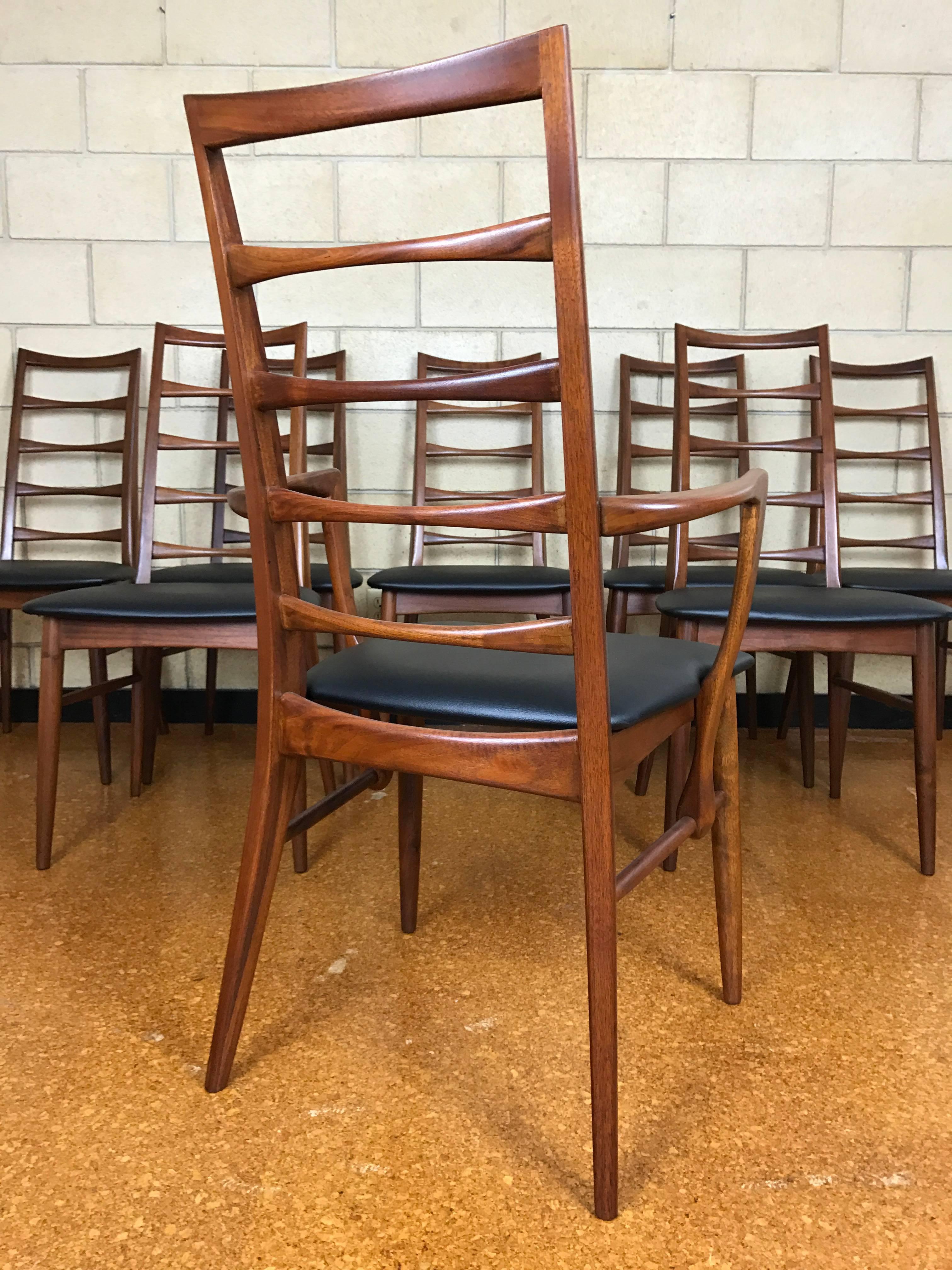 Scandinavian Modern Eight Niels Koefoed for Koefoed Hornslet 'Liz' Ladder-Back Dining Chairs