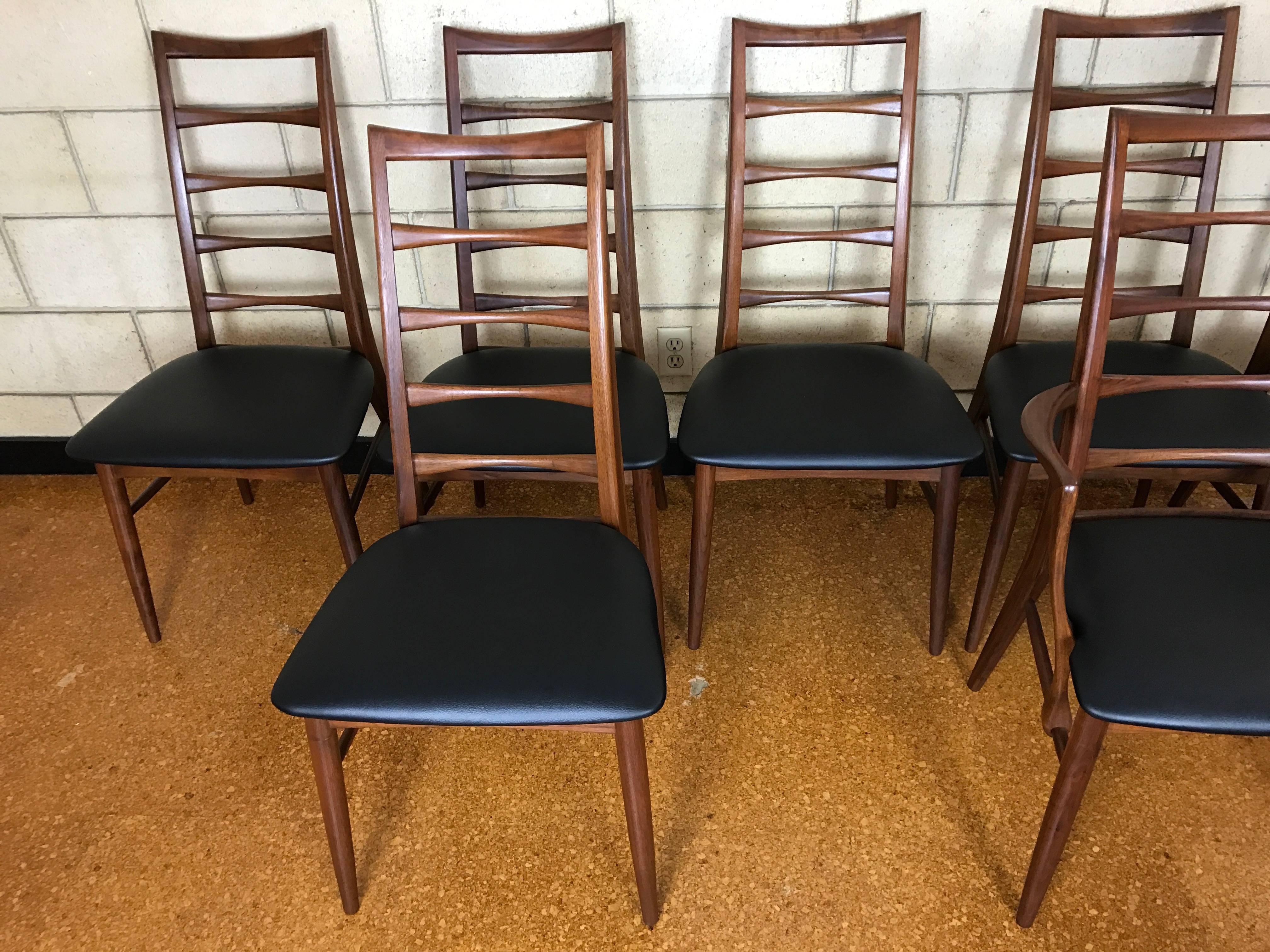 Naugahyde Eight Niels Koefoed for Koefoed Hornslet 'Liz' Ladder-Back Dining Chairs