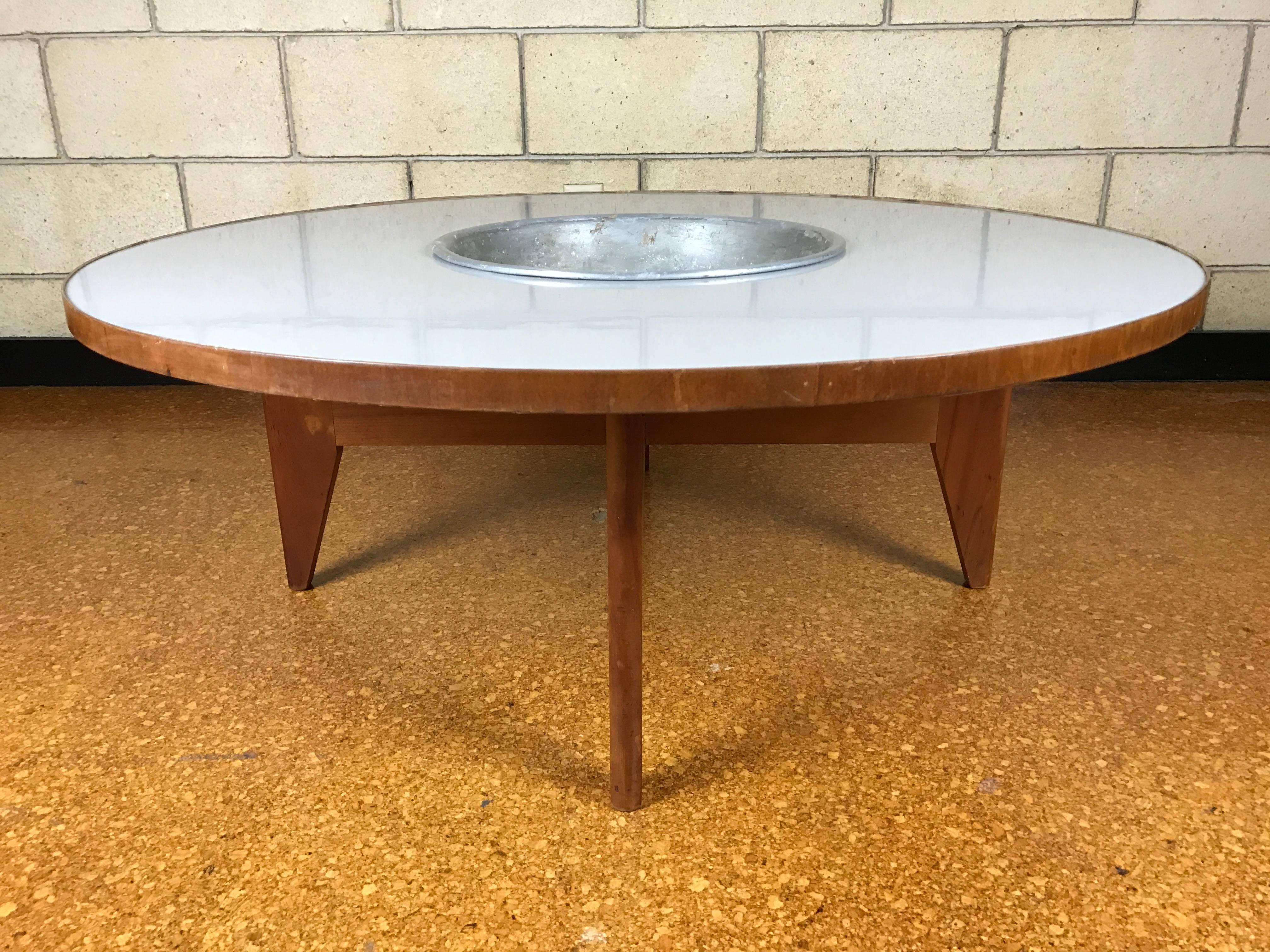 round table with planter