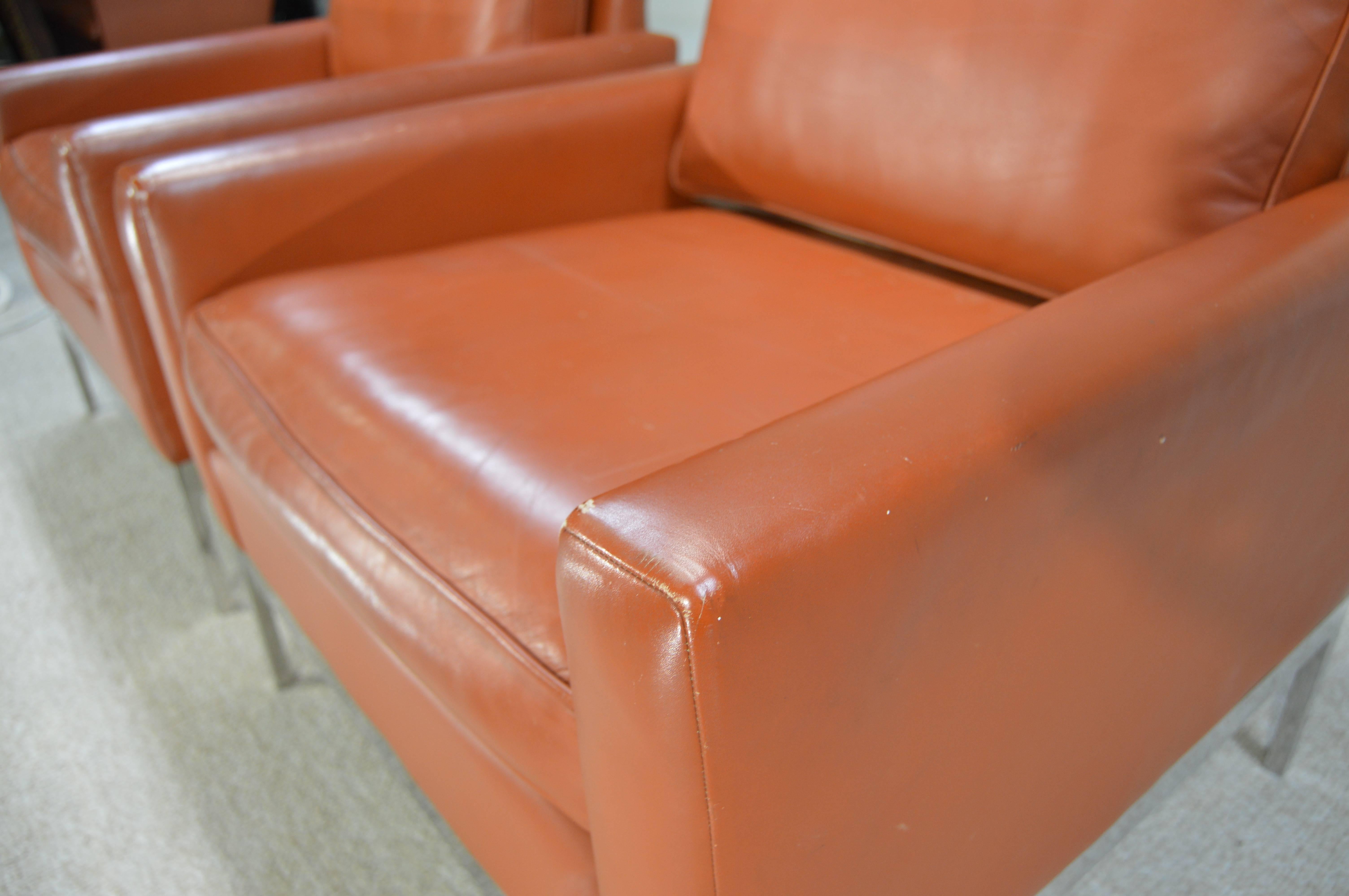 Modern Nicos Zographos Soft Leather Club Lounge Chairs
