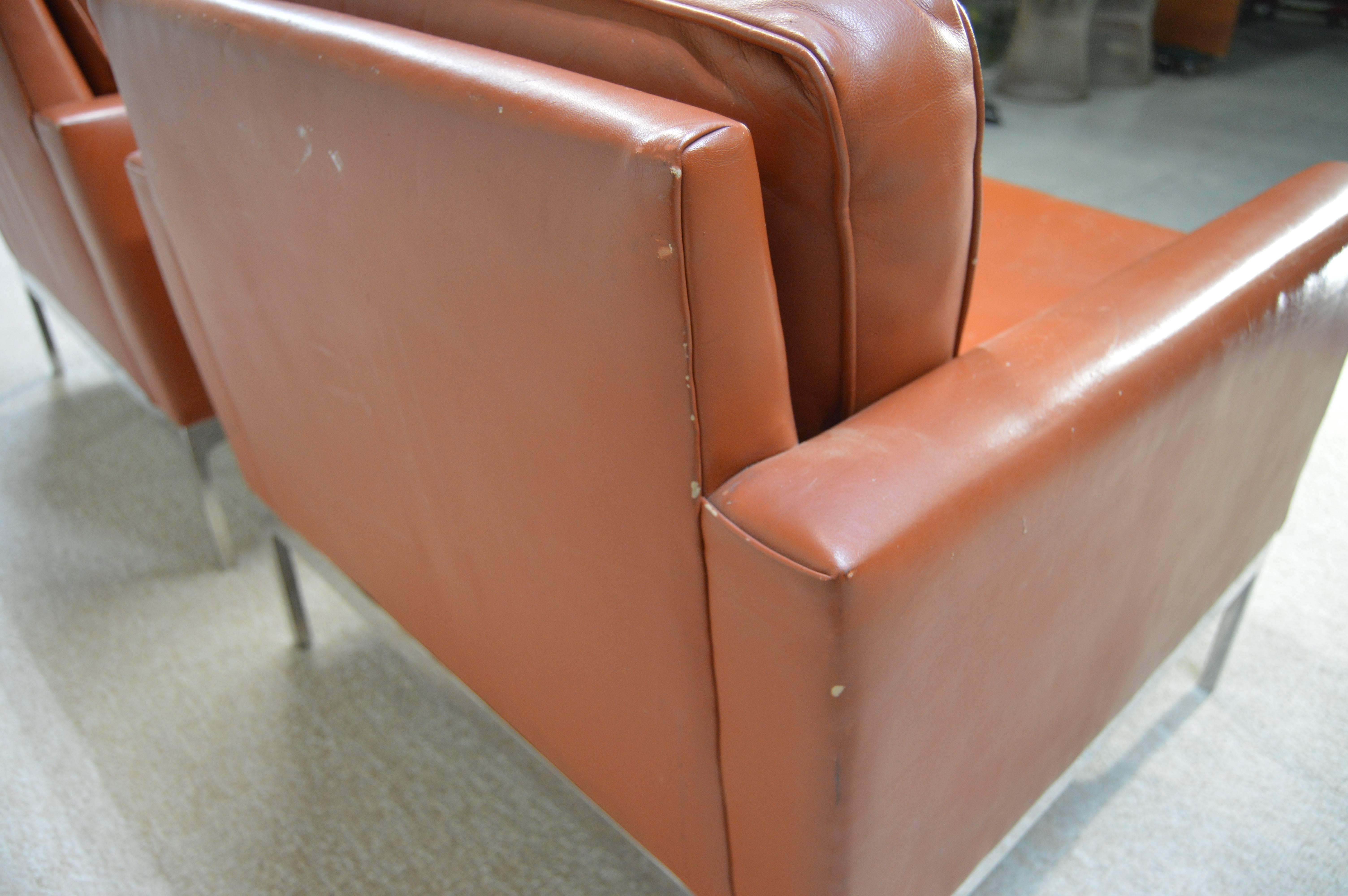 Nicos Zographos Soft Leather Club Lounge Chairs In Good Condition In Southampton, NJ