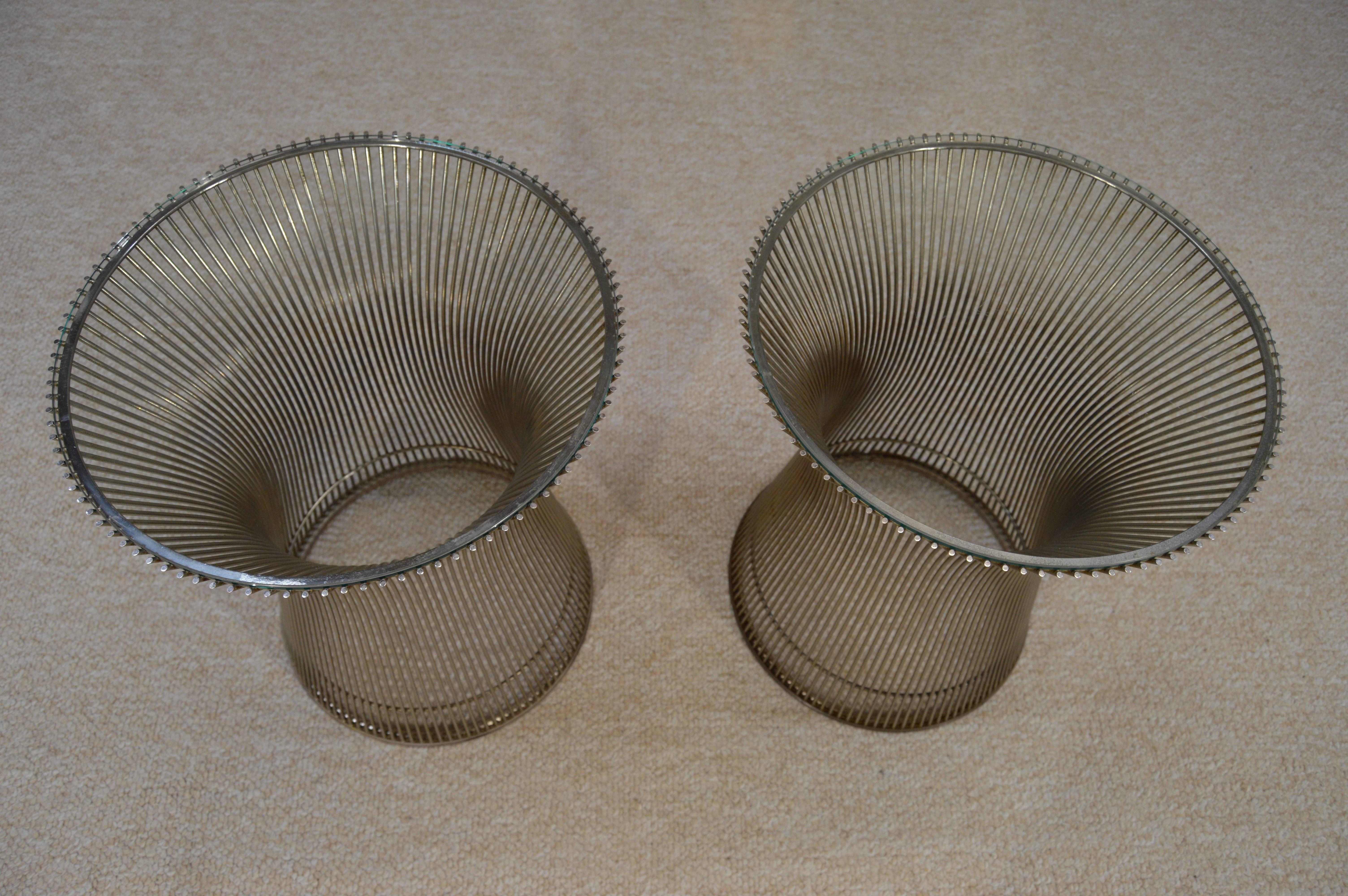 Mid-Century Modern Early Pair of Warren Platner for Knoll Nickel and Glass Side Tables