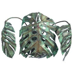 Vintage Enameled Copper Monstera "Swiss Cheese Plant" Wall Sconce by Garland Faulkner