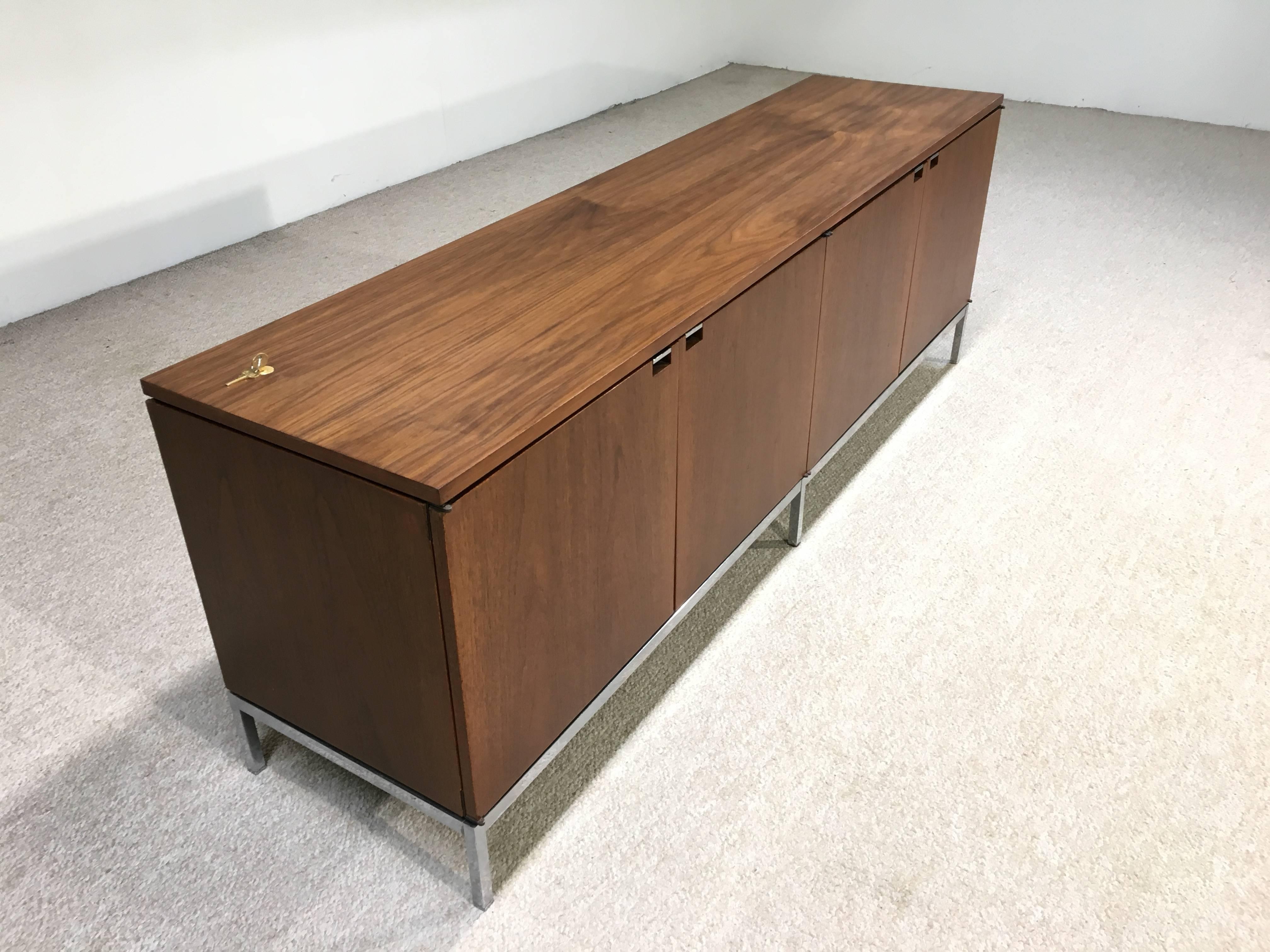 Mid-20th Century Florence Knoll for Knoll Walnut Credenza with Keys