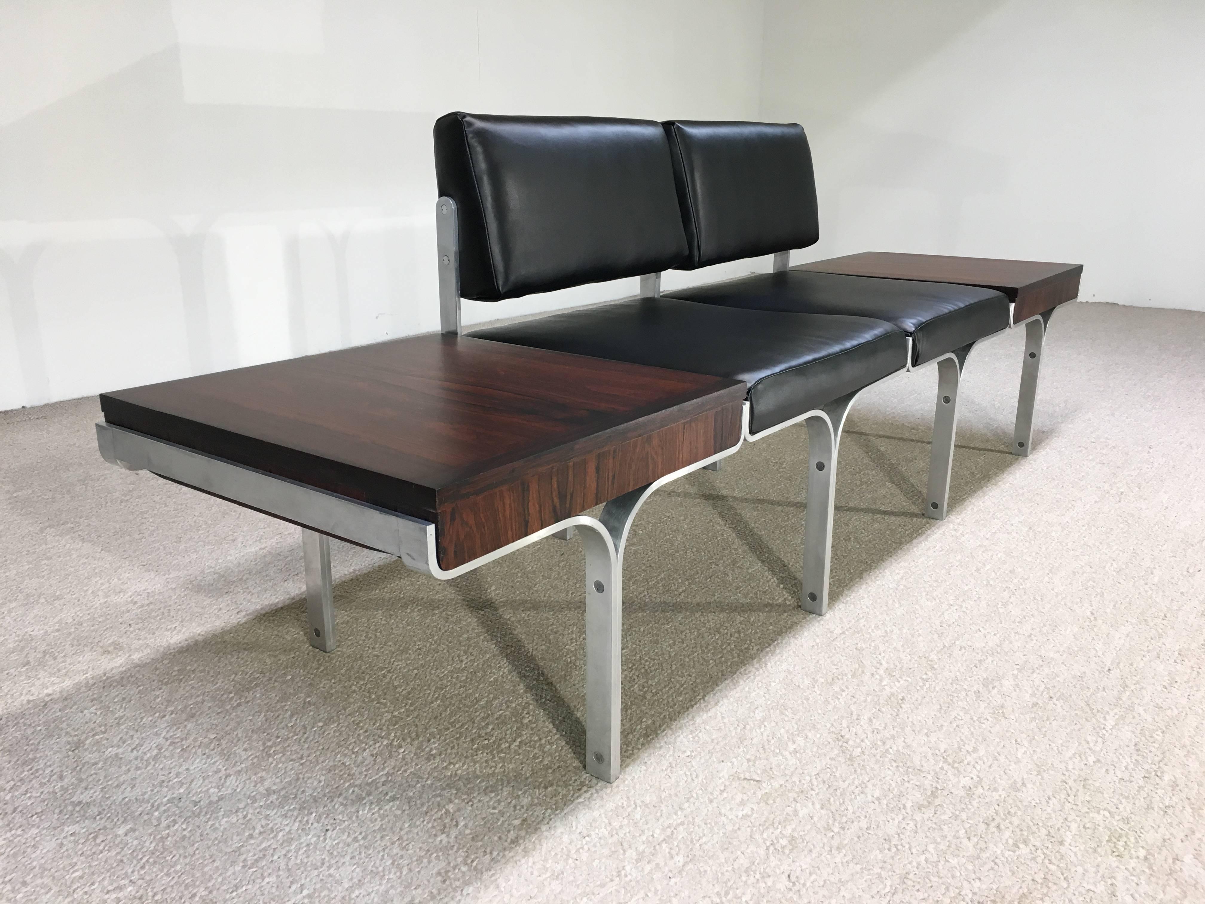 Polished John Behringer for JG Furniture Bench Having Brazilian Rosewood End Tables