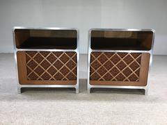 Custom Space Age Bauhaus Teak and Aluminium Stereo Console Cabinet, Pair