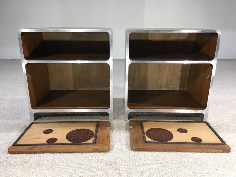 Custom Space Age Bauhaus Teak and Aluminium Stereo Console