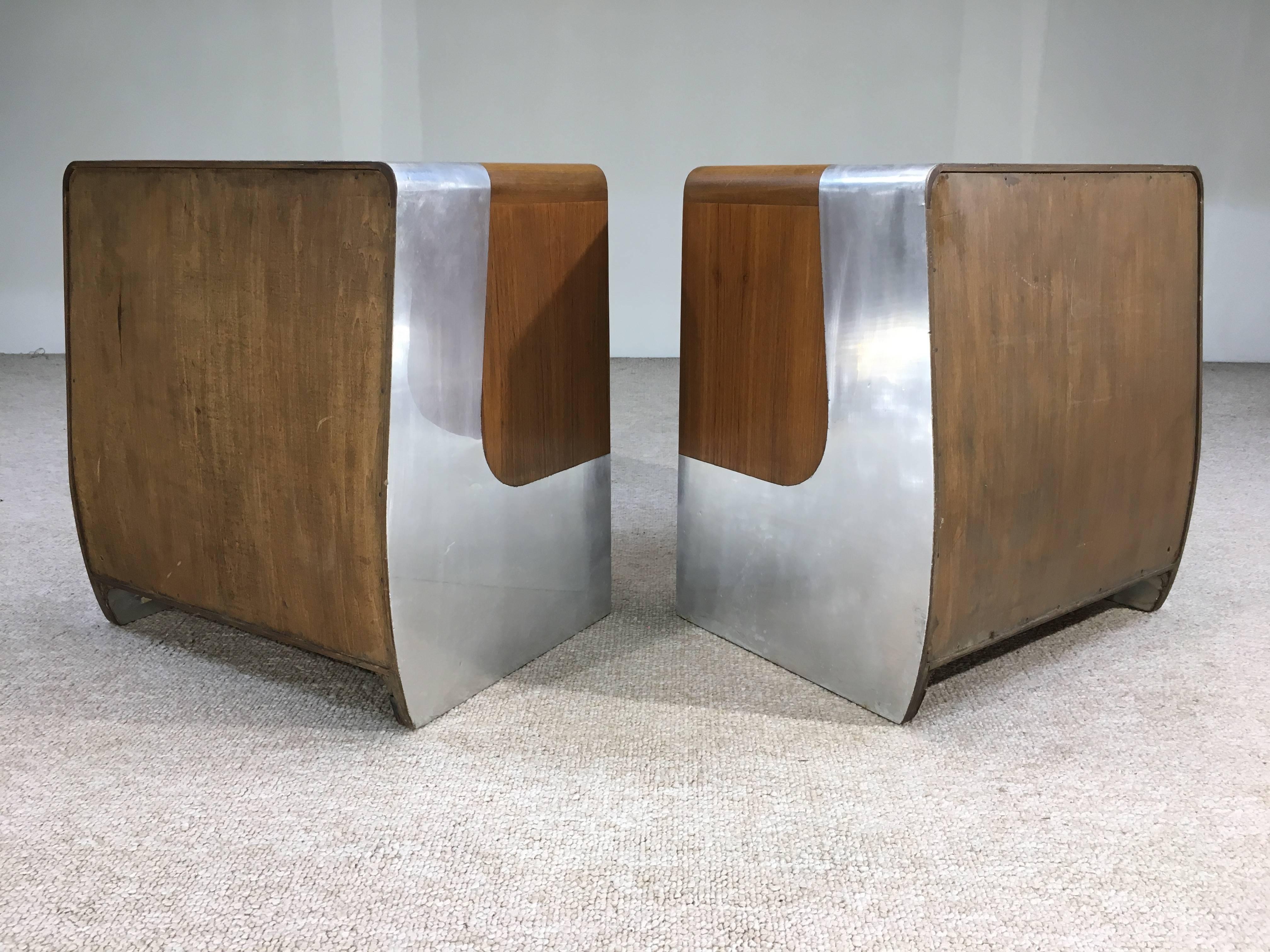 Custom Space Age Bauhaus Teak and Aluminium Stereo Console Cabinet, Pair In Good Condition In Southampton, NJ