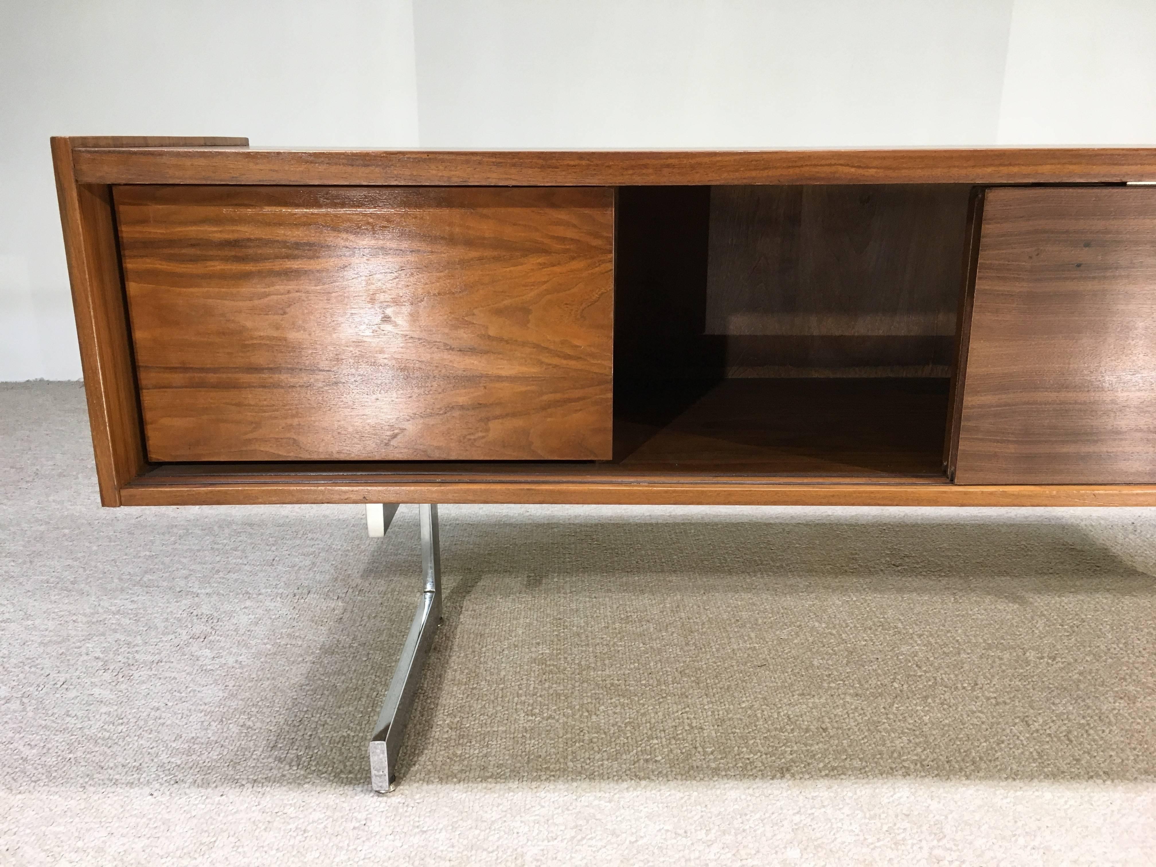 Canadian Milo Baughman Style Walnut & Chrome Cantilever Credenza by Opus Canada