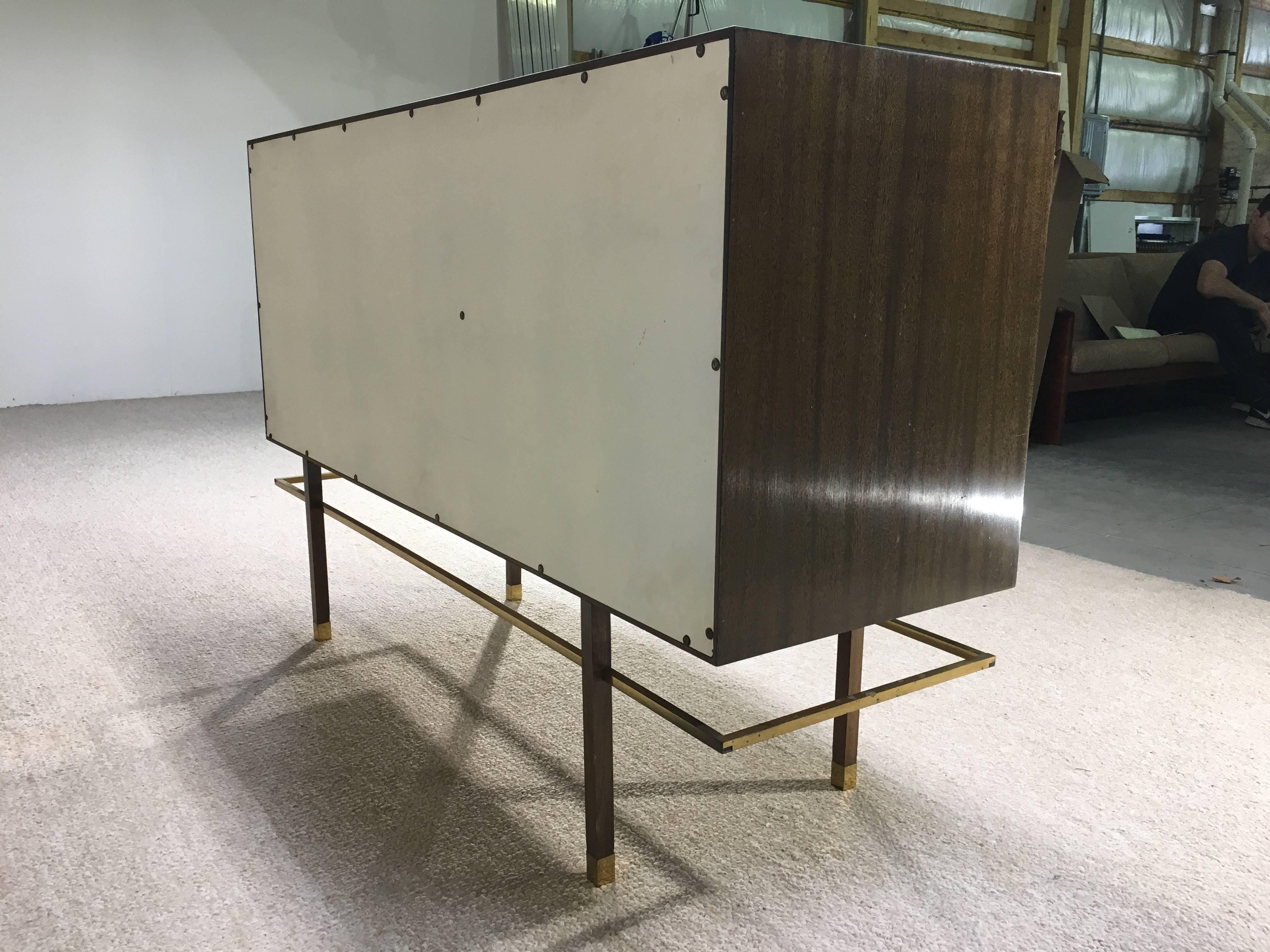 American Harvey Probber Credenza with Floating Brass Rail and Custom Pepe Mendoza Pulls