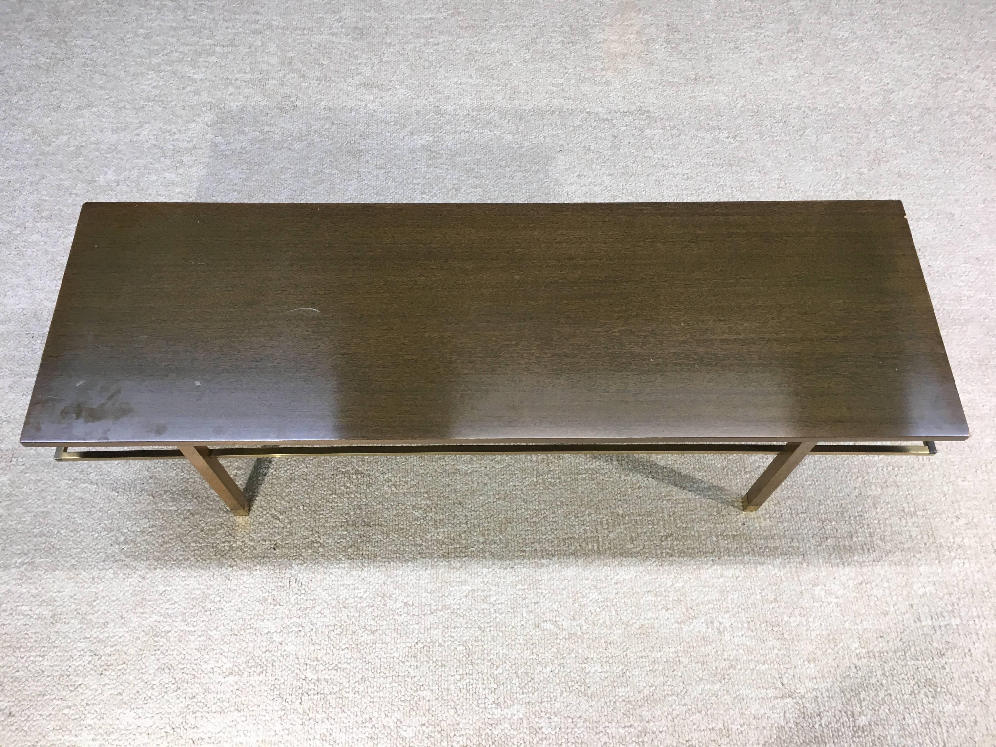 Mid-Century Modern Harvey Probber Bench/Coffee Table with Floating Brass Rail and Brass Feet Sabots
