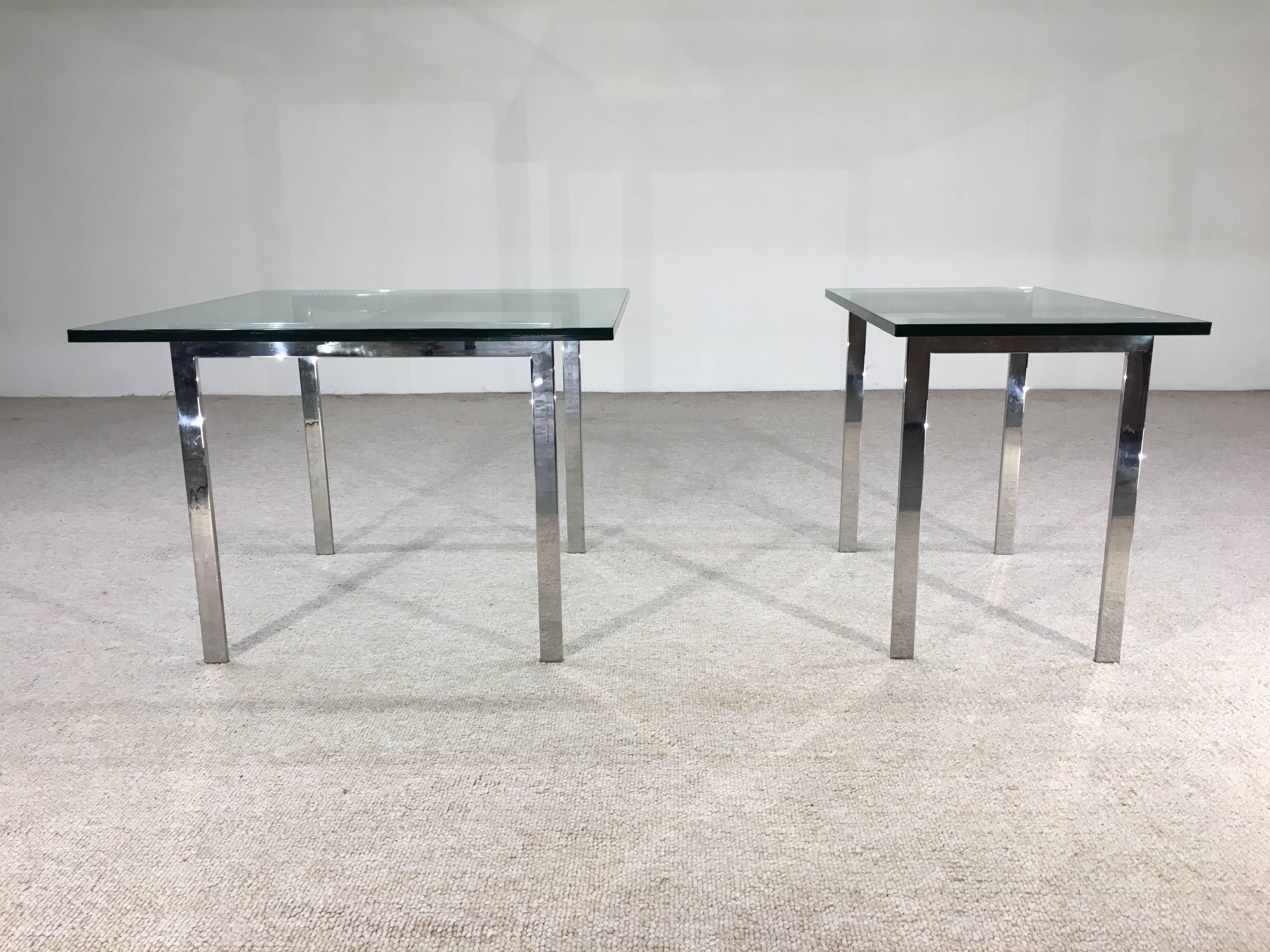 An attractive pair of 1960s chrome and glass top tables having 3/4