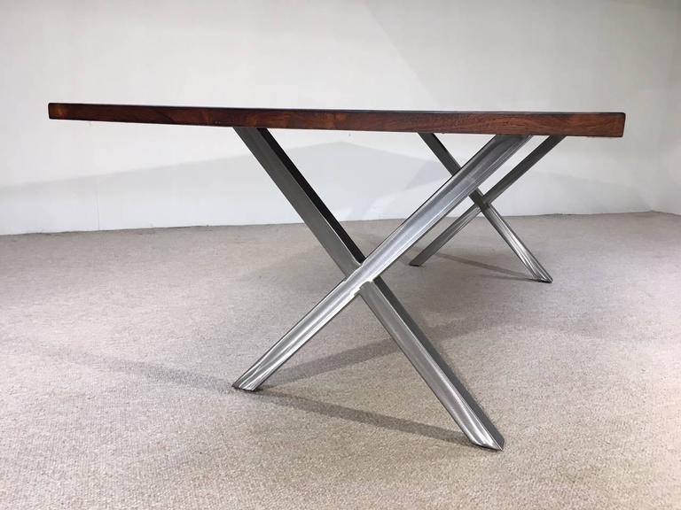 Milo Baughman Style Brushed Nickel XBase and Brazilian Rosewood Dining
