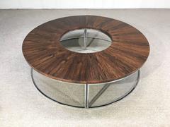 Milo Baughman Brazilian Rosewood and Chrome Two Part Circular Bench