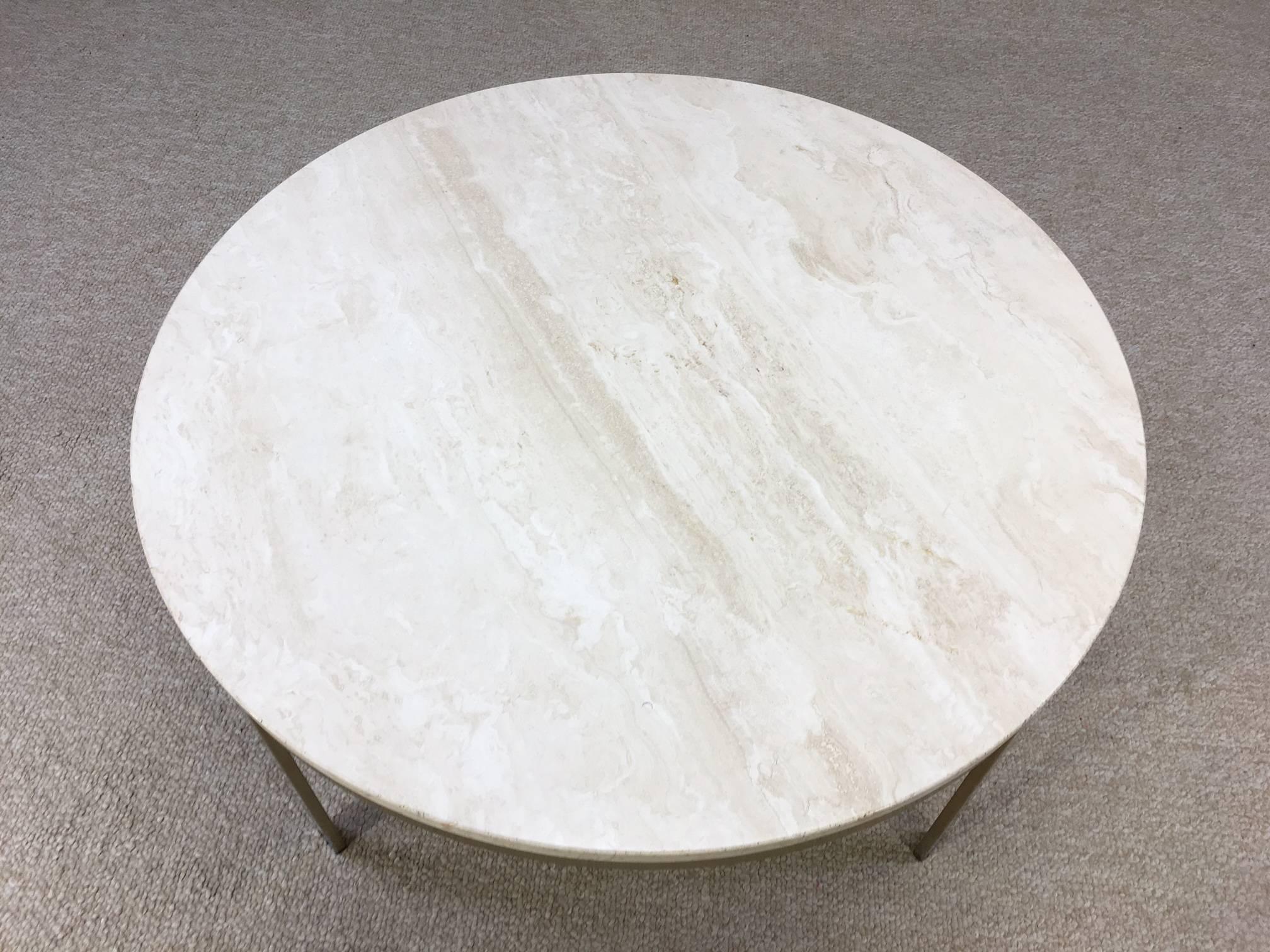 Circular Milo Baughman Style Breccia Marble Top Cocktail Table with ...