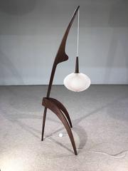 Mid-Century Jean Rispal "Praying Mantis" Floor Lamp in Walnut, France