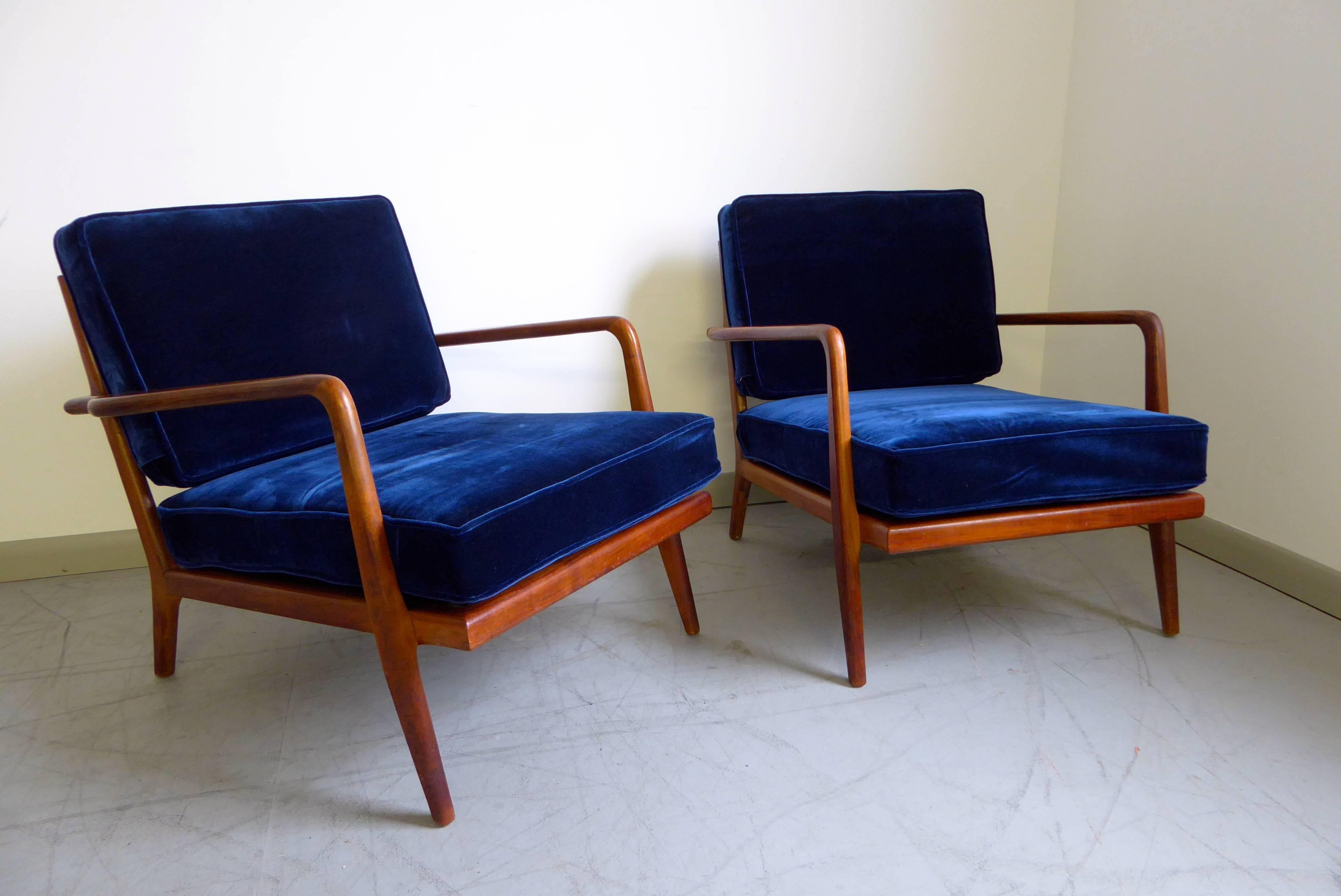 Velvet Mid-Century Modern Lounge Chairs by Mel Smilow