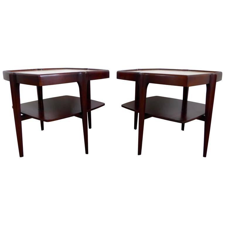 Sculptural Mahogany and Travertine Side Tables, 1960s
