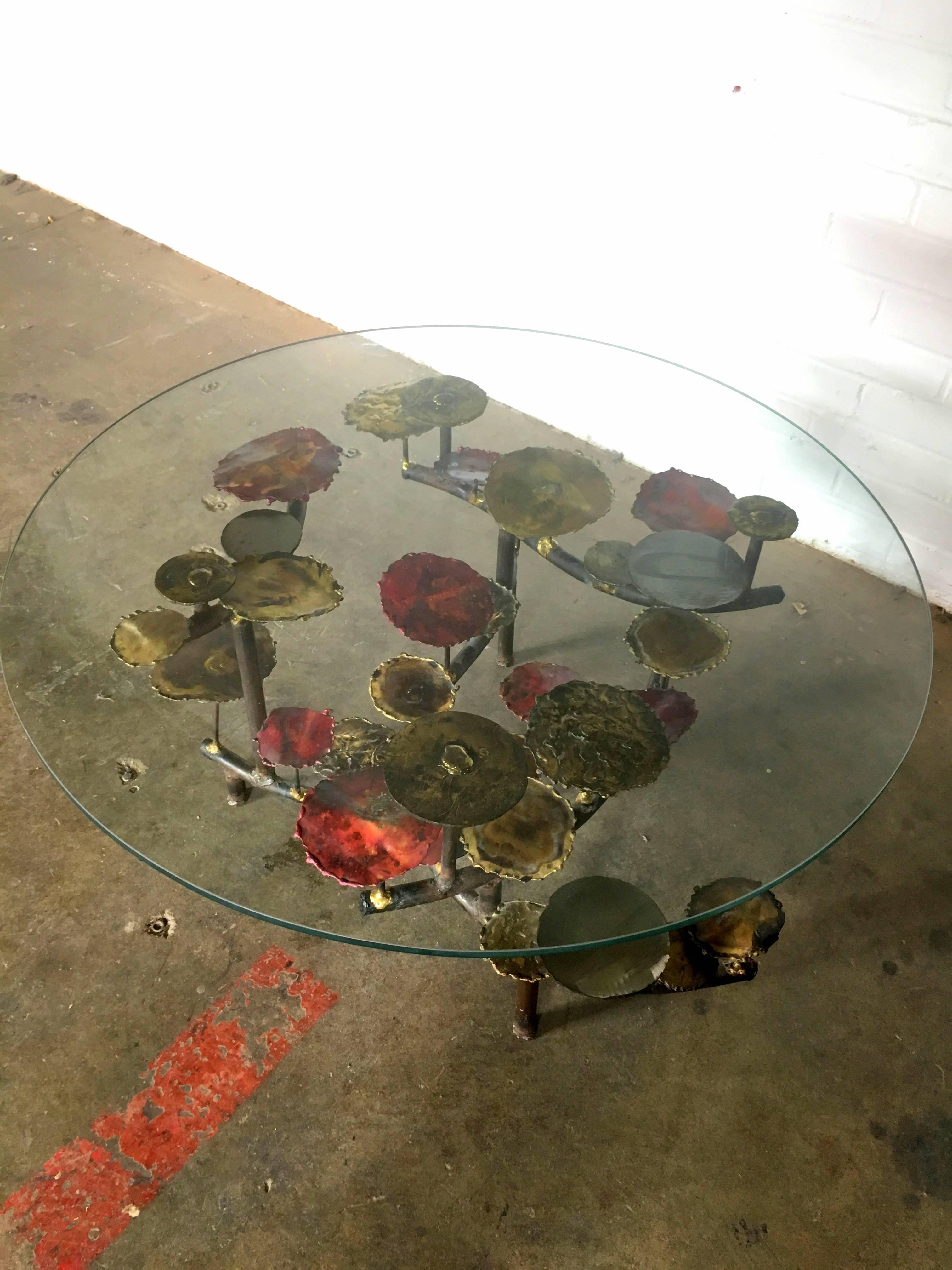 Signed and Dated Silas Seandel Mixed Metals Lily Pad Cocktail Table 2