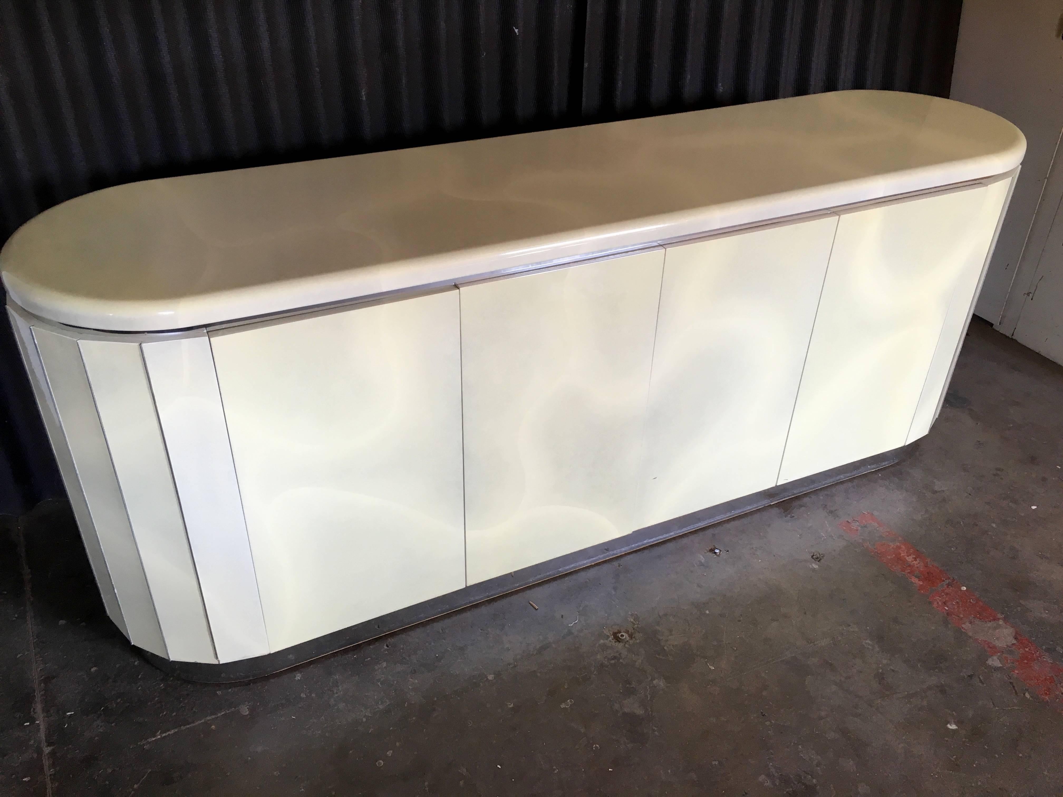 Faux Goat Skin Credenza Buffet 
Stunning piece in great condition!
As the light changes, the pattern becomes even clearer
80Wide x 19.75Deep x 31.75High