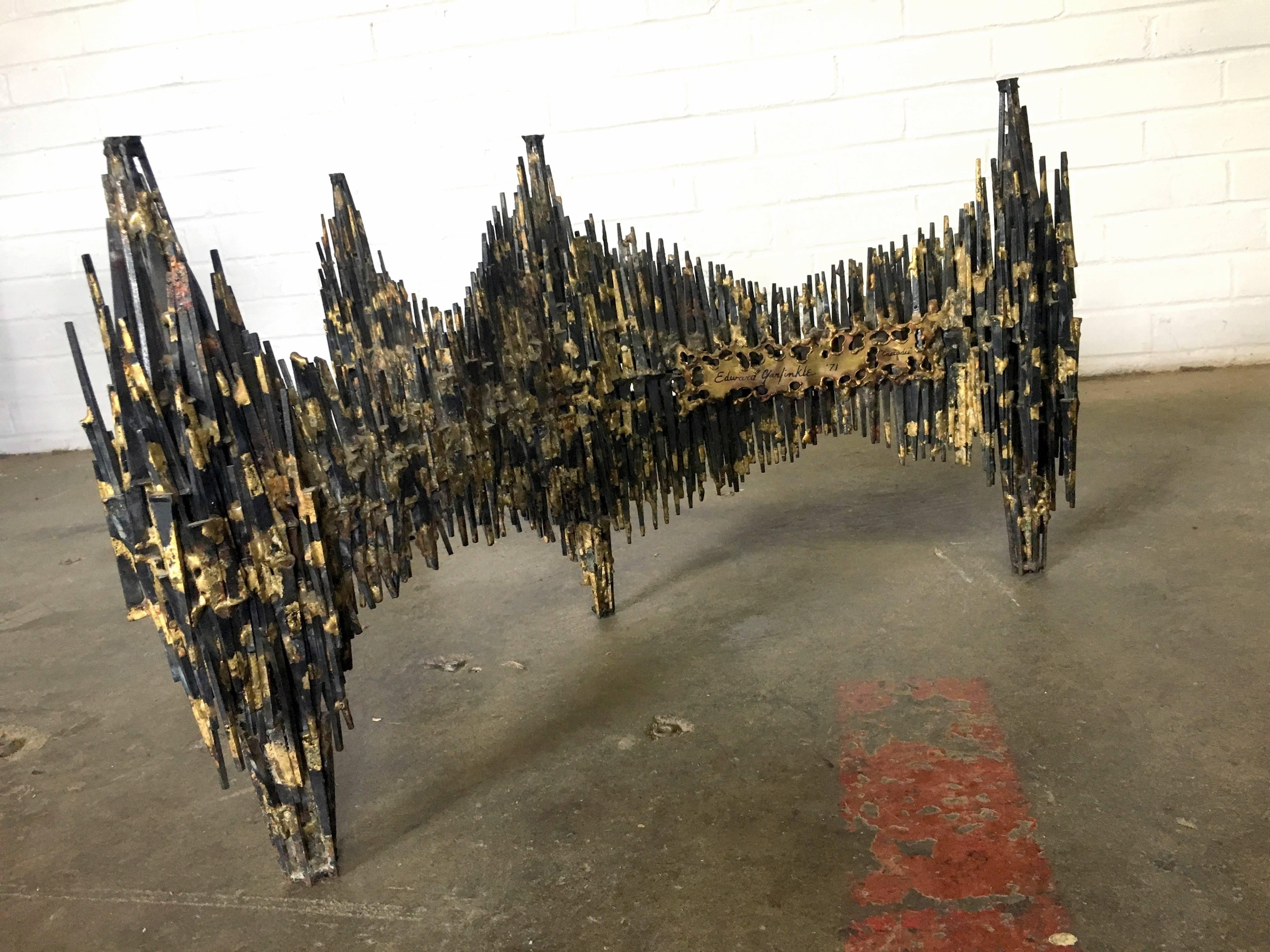 Entitled, "Cascades"
One of a kind, knock your eyes out, gorgeous creation from Designer, Edward Garfinkle.
These steel spikes were welded together and then brass was perfectly applied to get this affect.
Topped all off with the