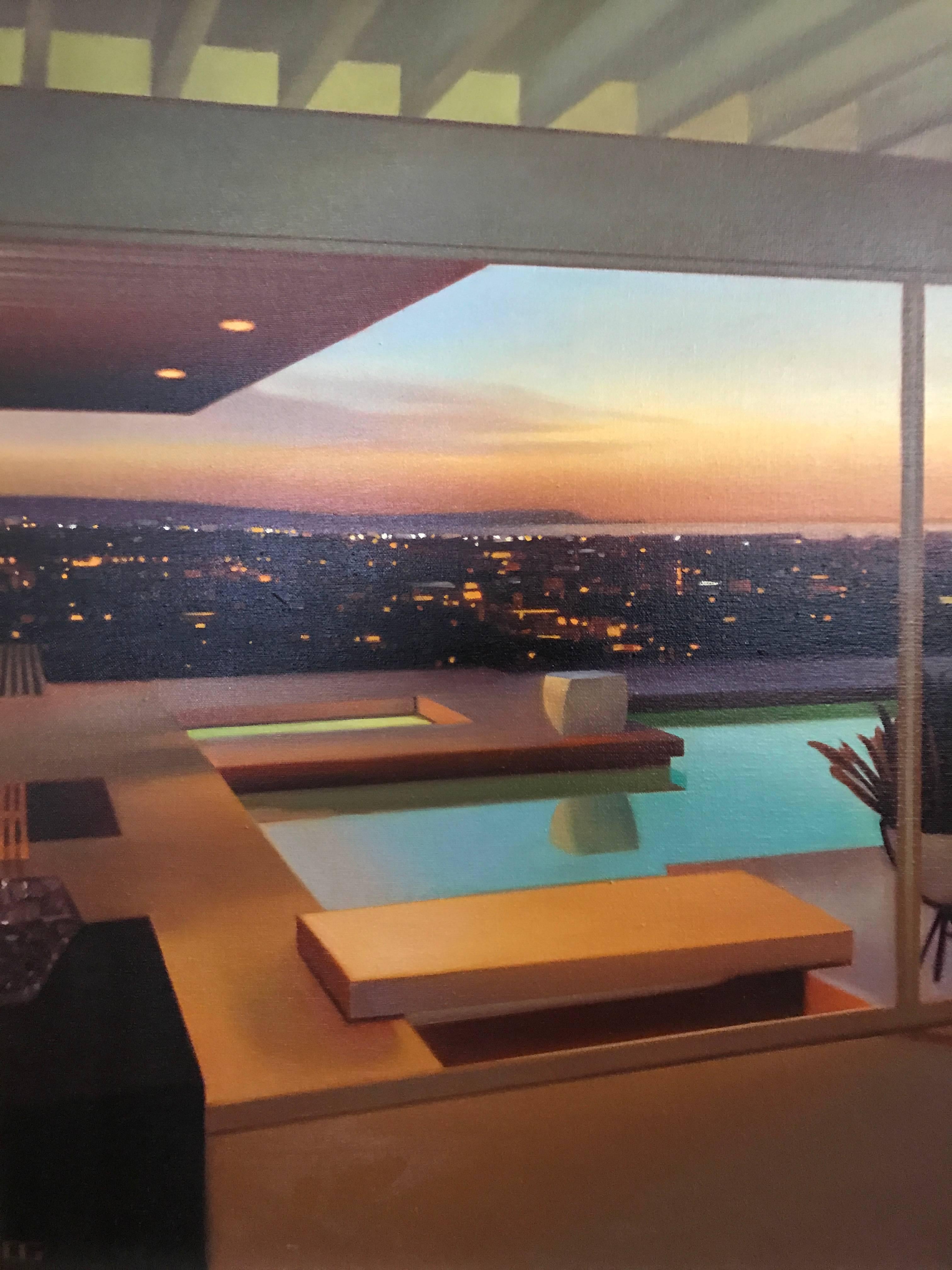 American Modern Architecture Painting Stahl House Los Angeles by Carrie Graber Signed 