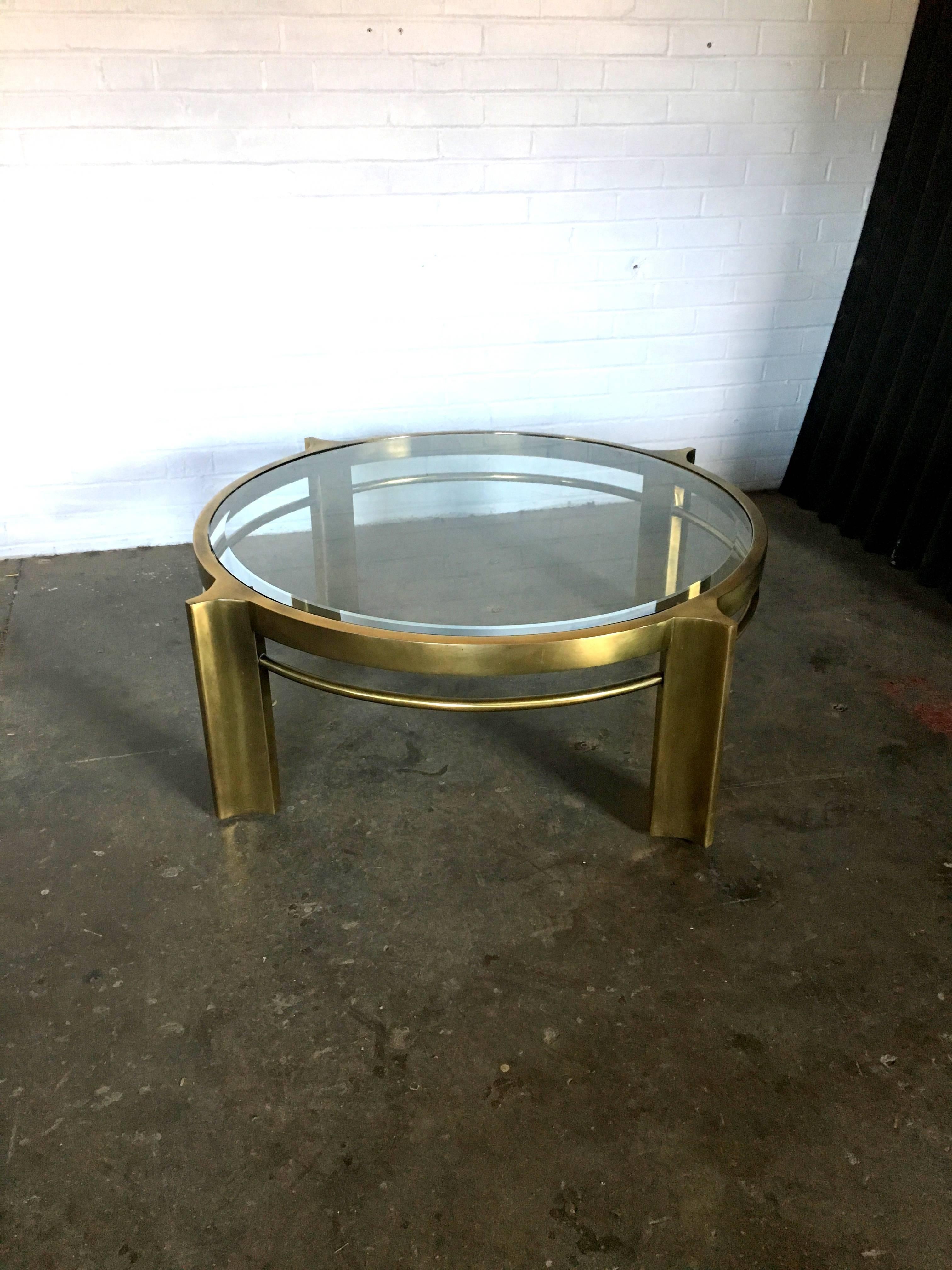Late 20th Century Mastercraft Round Brass Cocktail Table