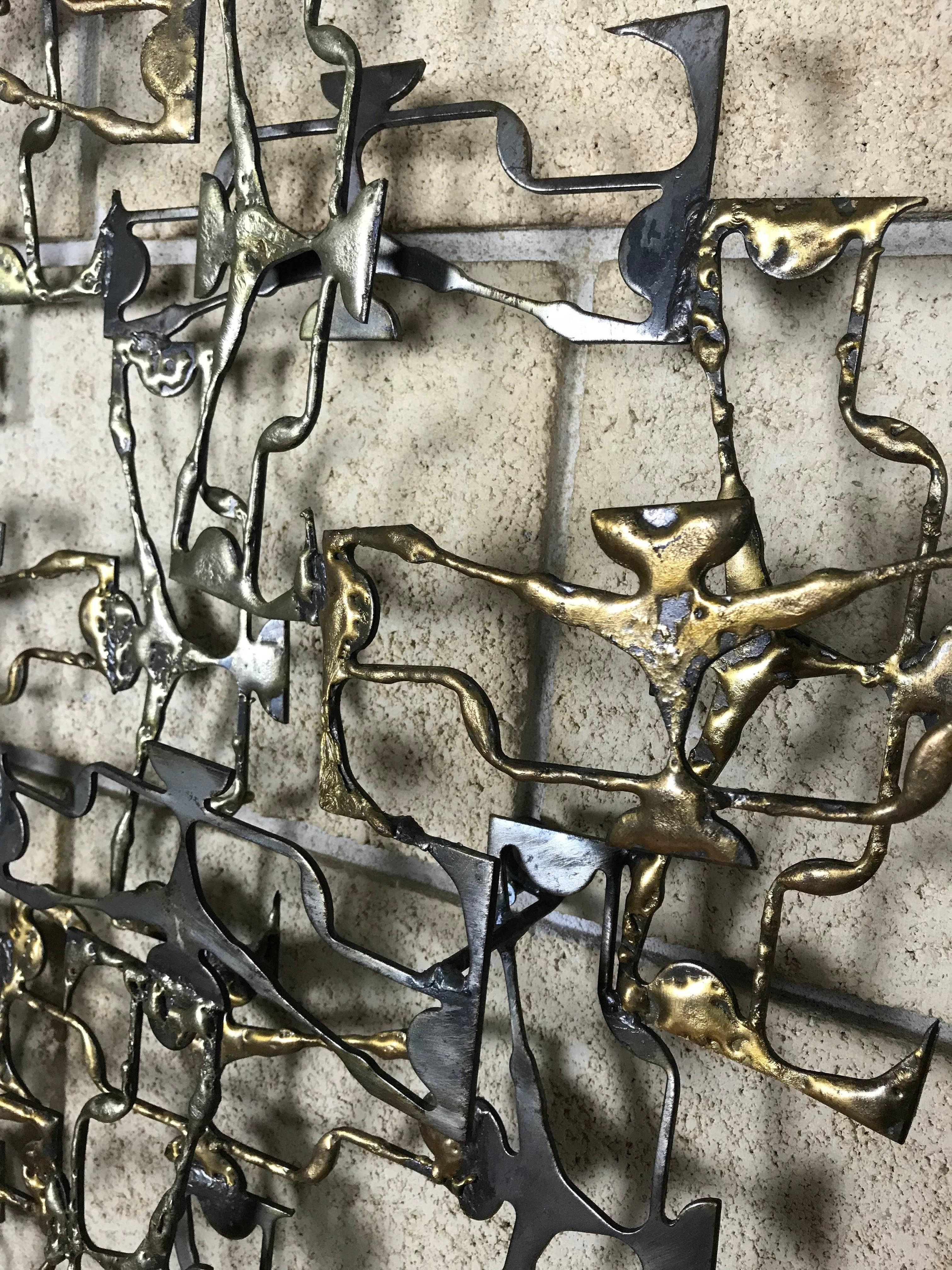 Hand-Crafted Large Abstract Brutalist Mixed Metals Wall Sculpture in the Style of C. Jere