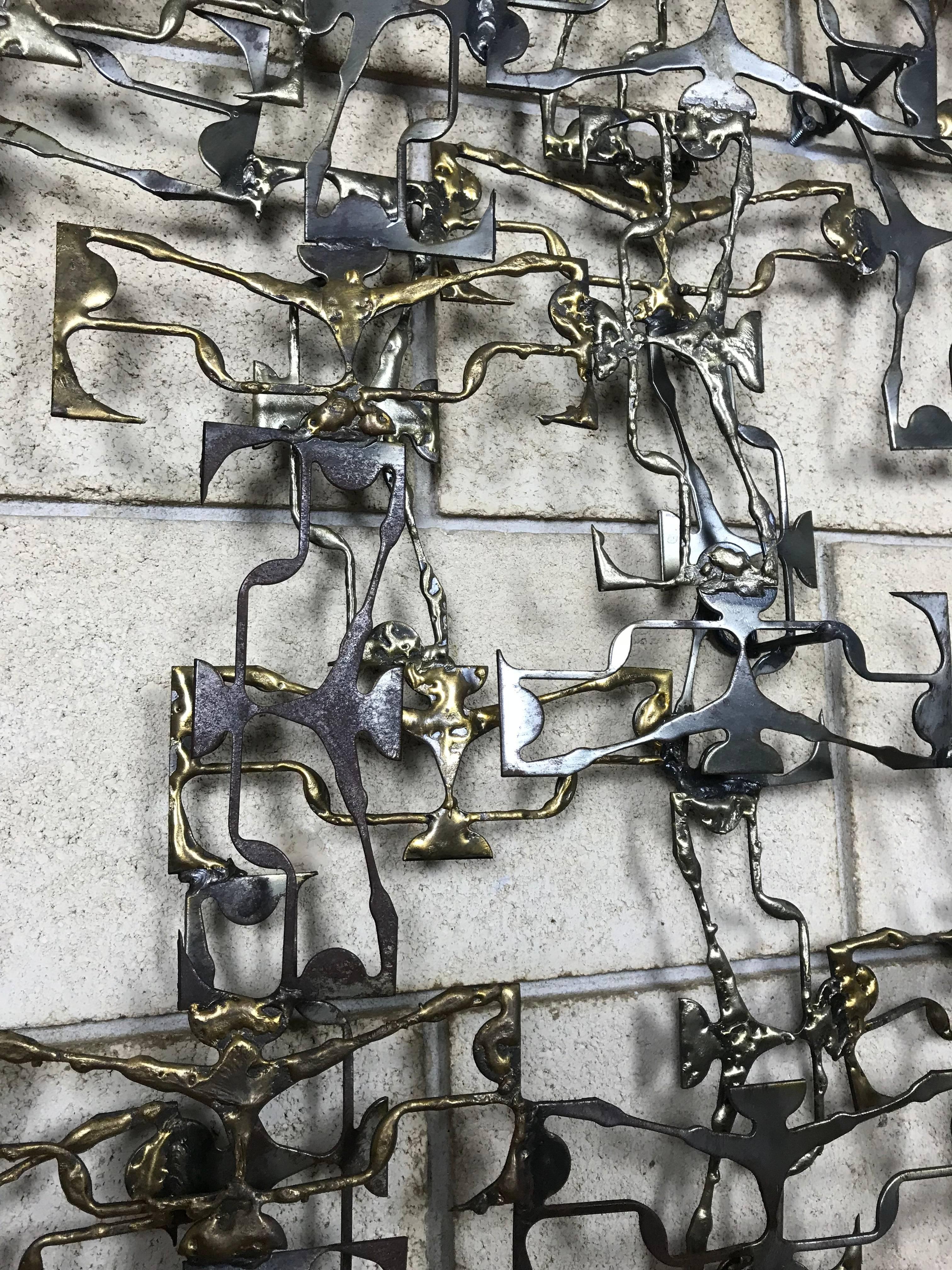Large Abstract Brutalist Mixed Metals Wall Sculpture in the Style of C. Jere In Good Condition In Southampton, NJ
