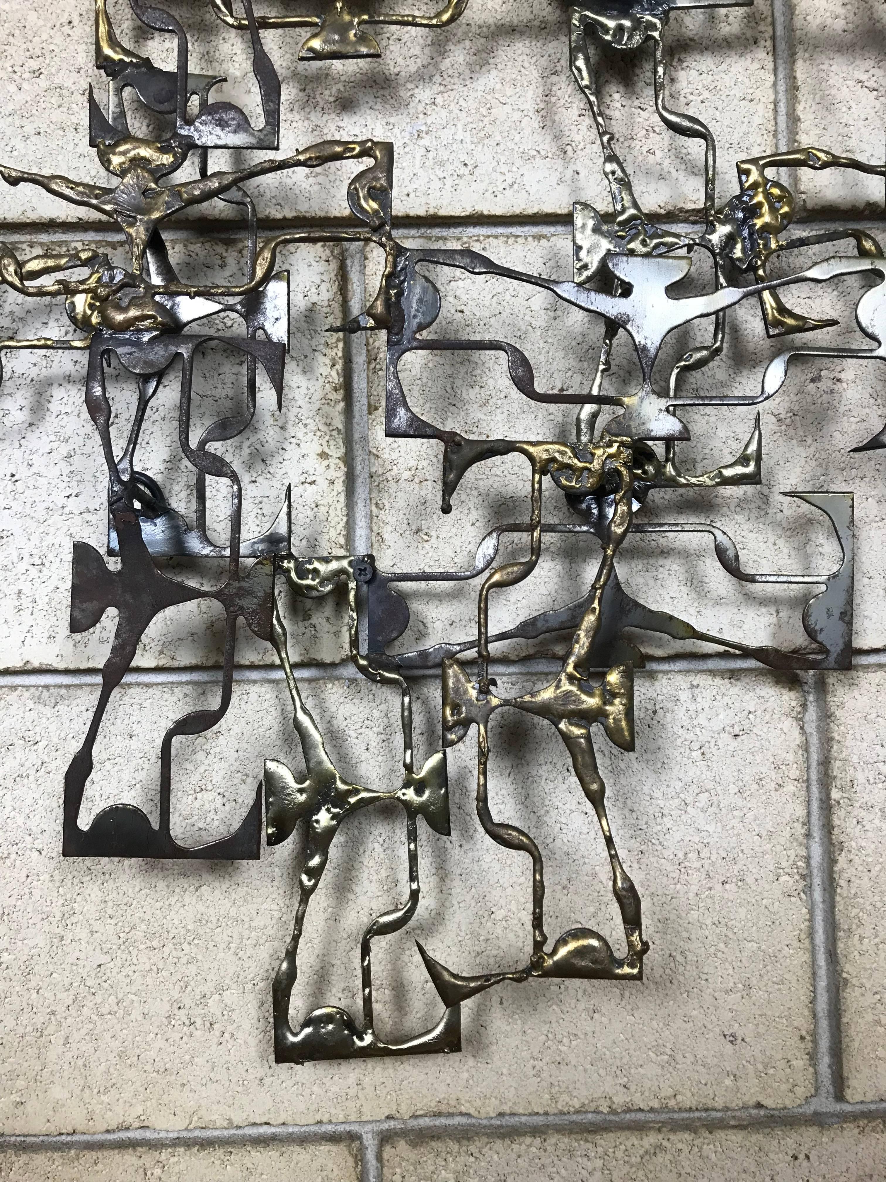 Late 20th Century Large Abstract Brutalist Mixed Metals Wall Sculpture in the Style of C. Jere