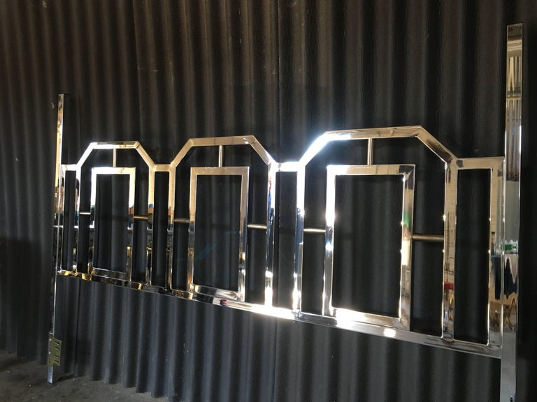 MidCentury Modern King Chrome Brass Headboard in the Style of Milo