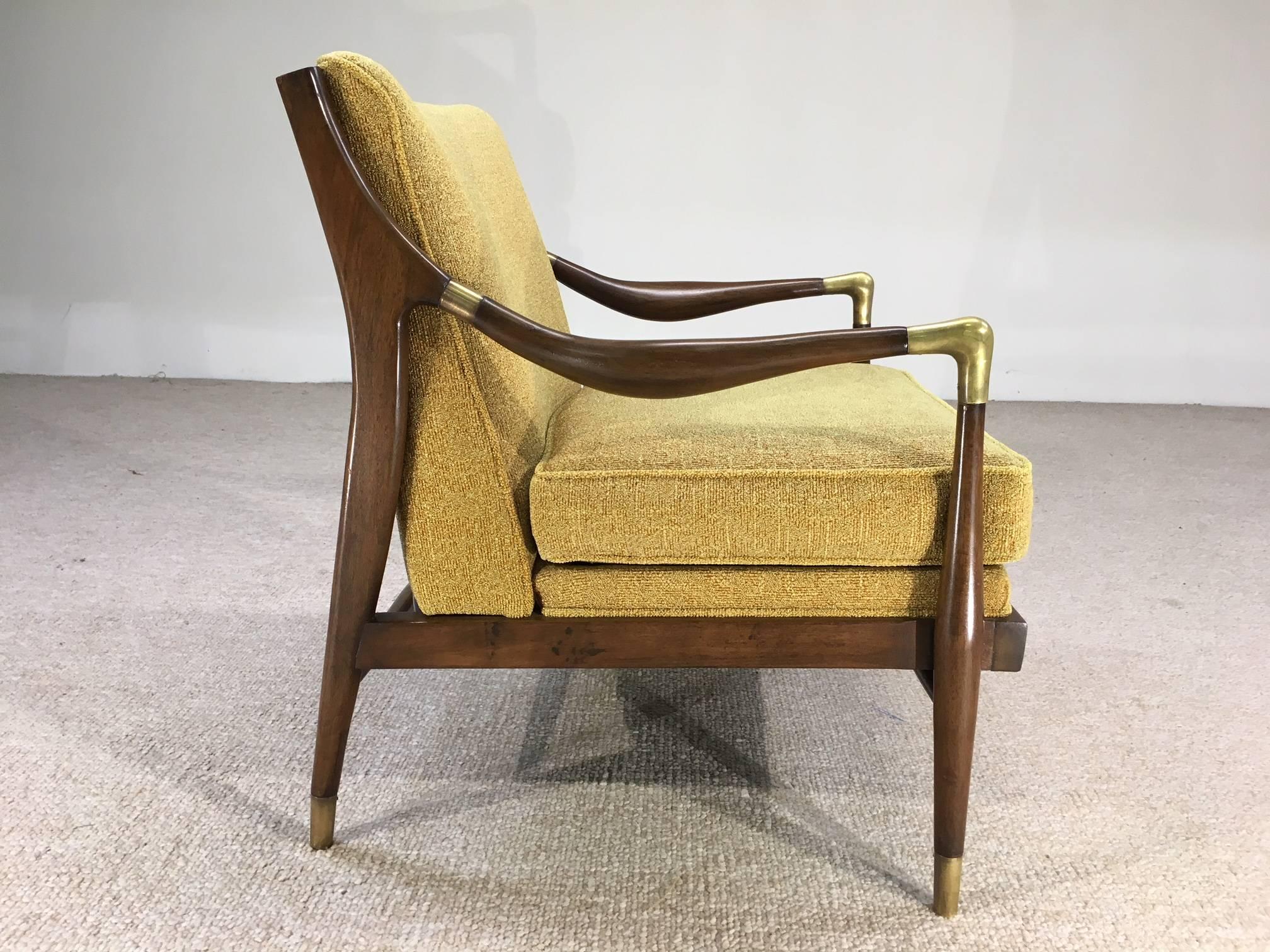 American Gio Ponti Style Sculptural Walnut Open Armchair by Jamestown Royal, 1950s