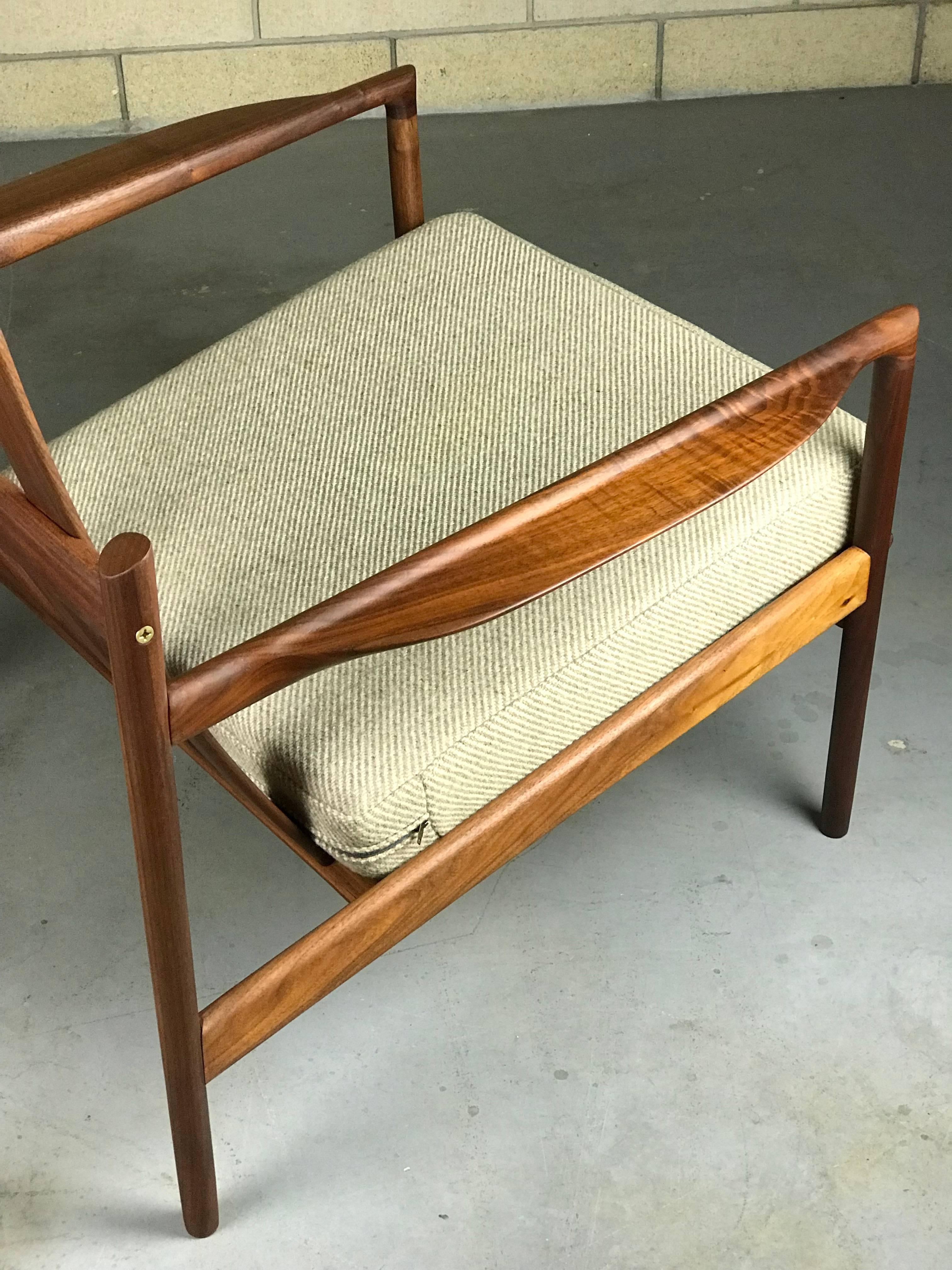 Fabric Early Danish Modern Lounge Chair in Teak by Ib Kofod Larsen for Selig: Restored 