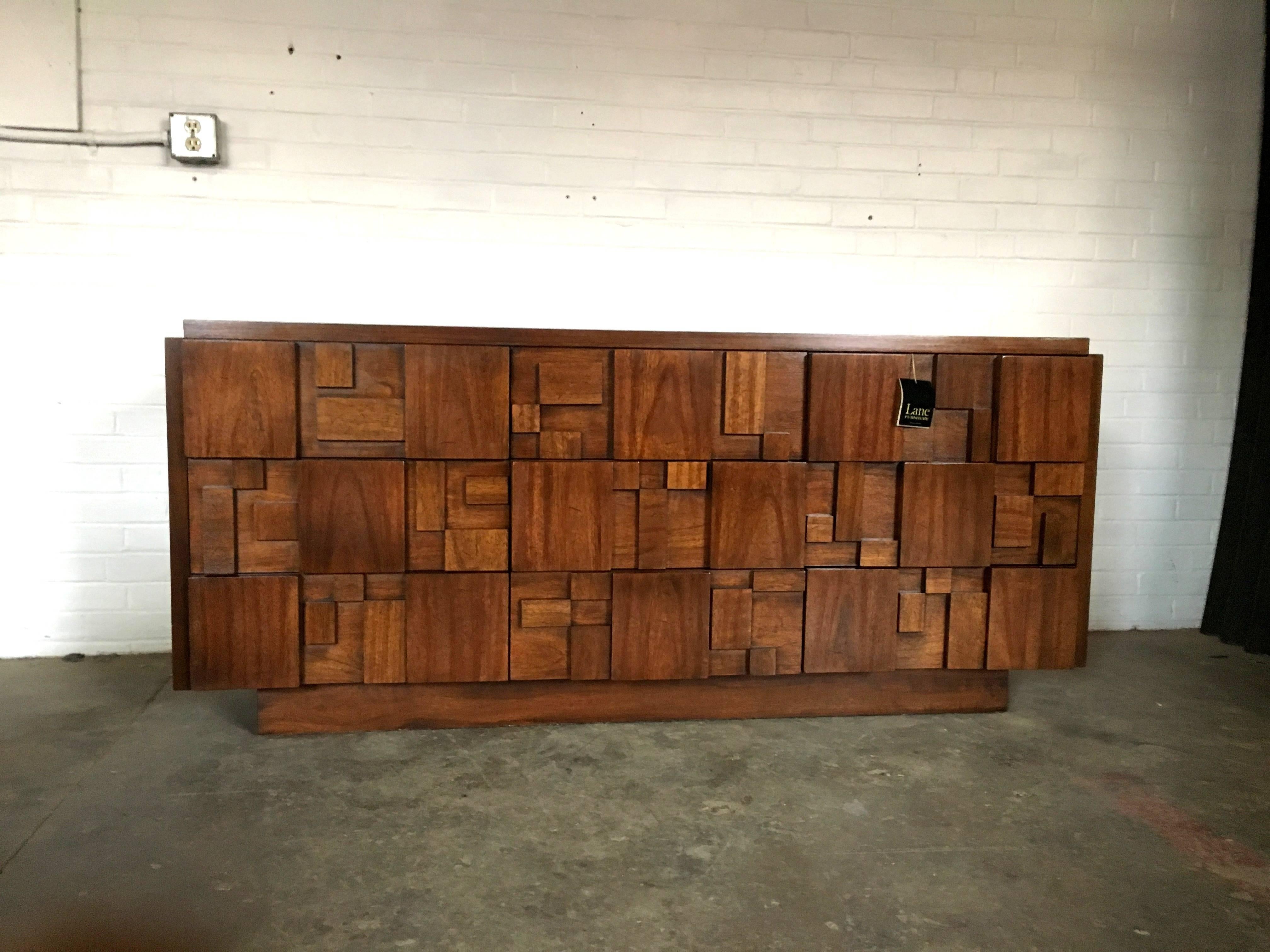 Mid-Century Modern Brutalist Style Nine Drawer Dresser/Console by Lane Altavista