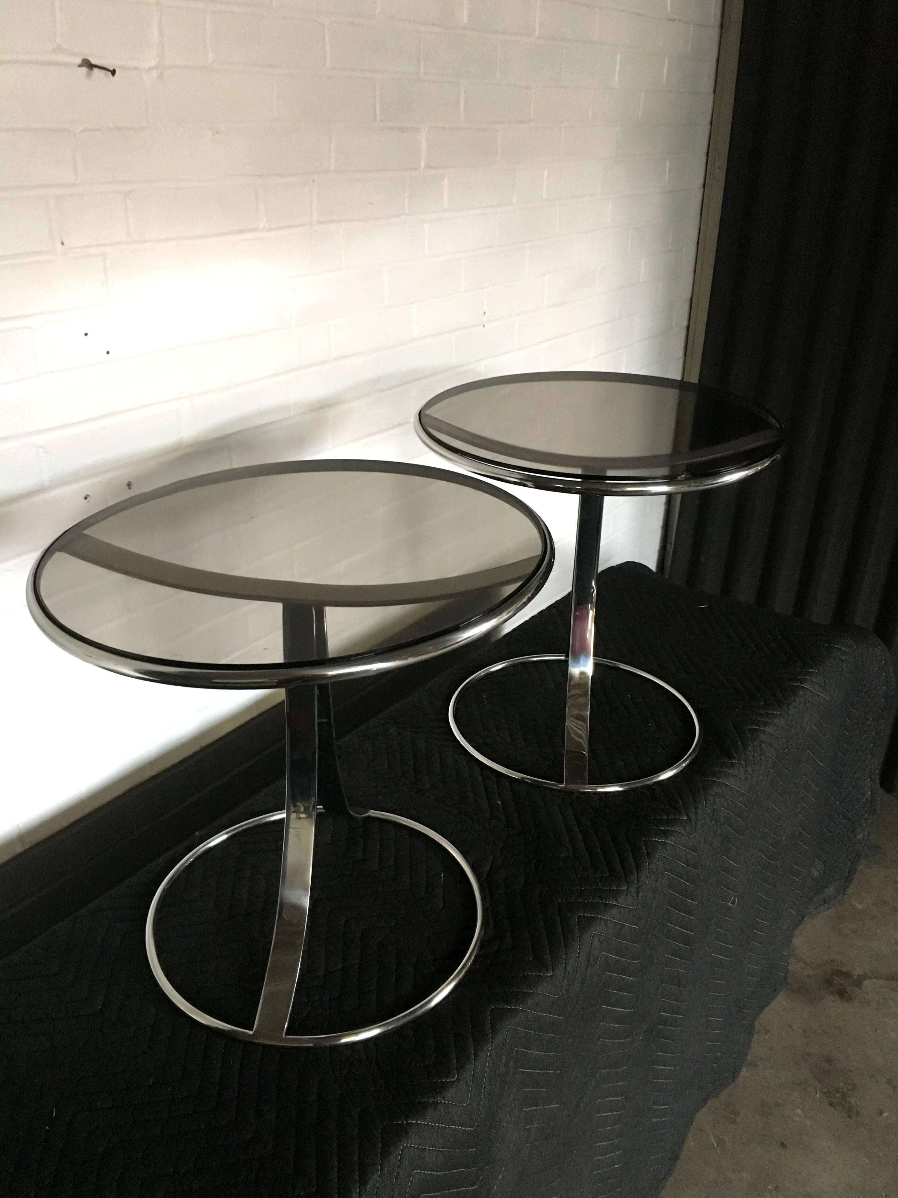 Mid-Century Modern Striking Pair of Gardner Leaver for Steelcase Stainless Steel Side Tables