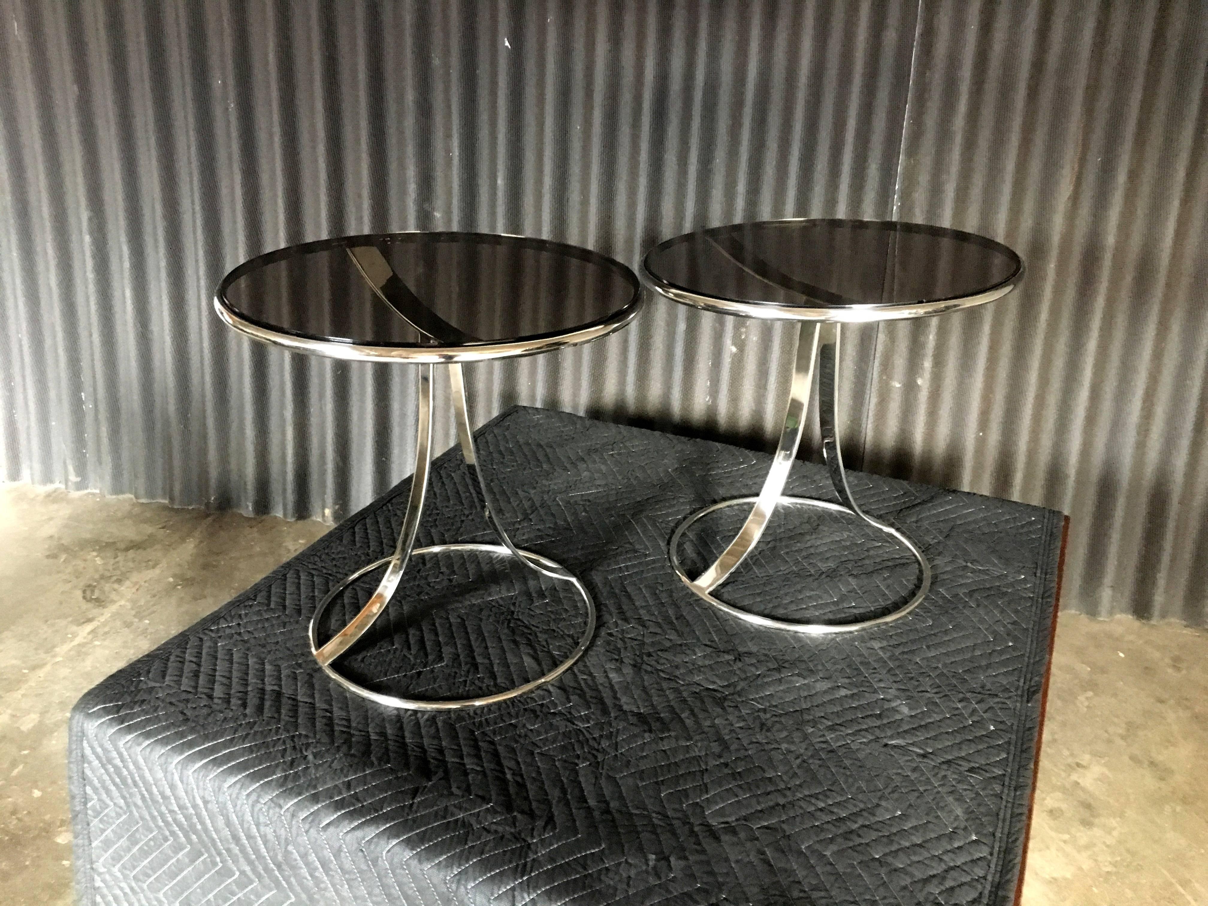 Striking Pair of Gardner Leaver for Steelcase Stainless Steel Side Tables In Excellent Condition In Southampton, NJ