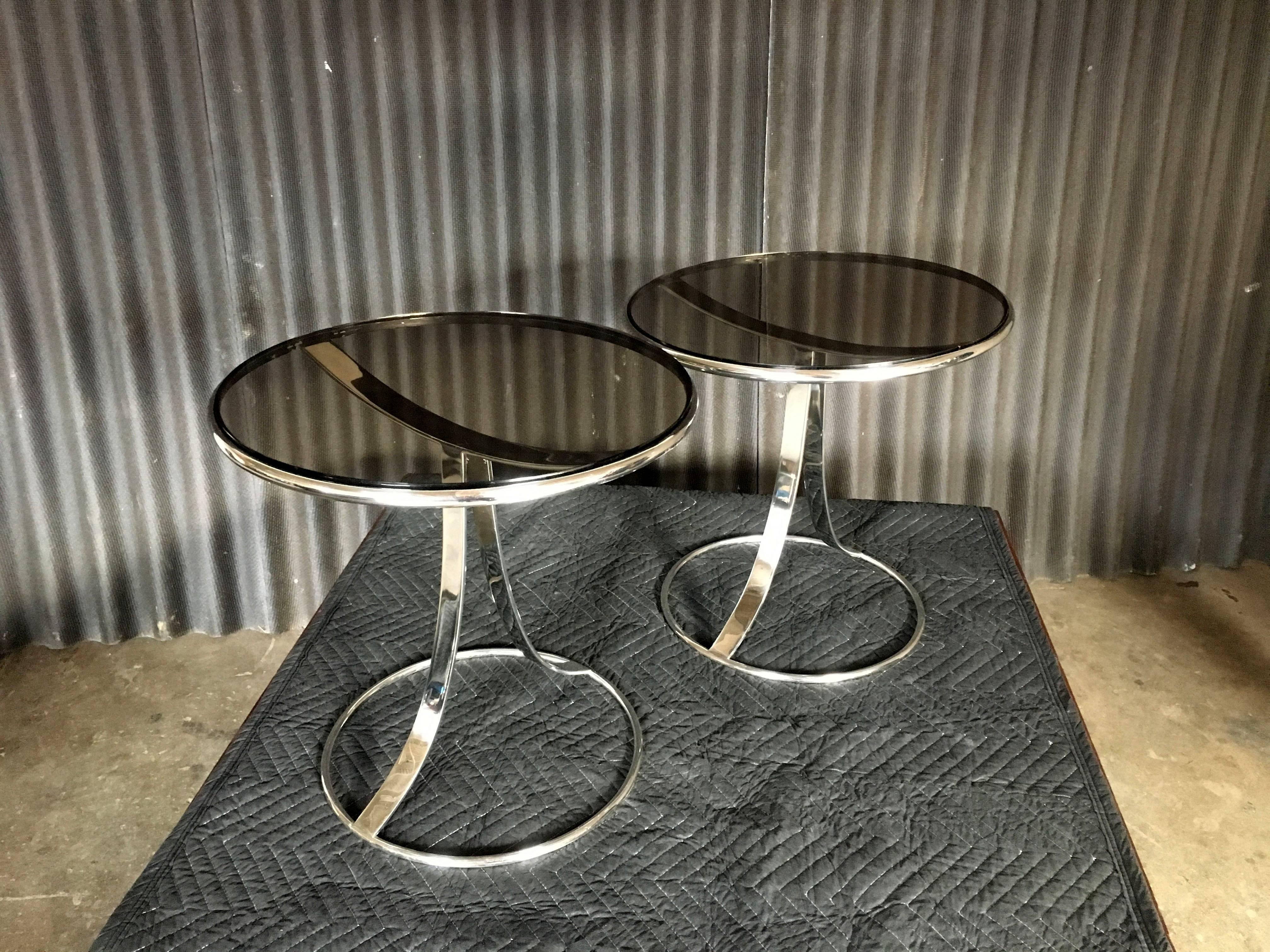 Striking Pair of Gardner Leaver for Steelcase Stainless Steel Side Tables 3